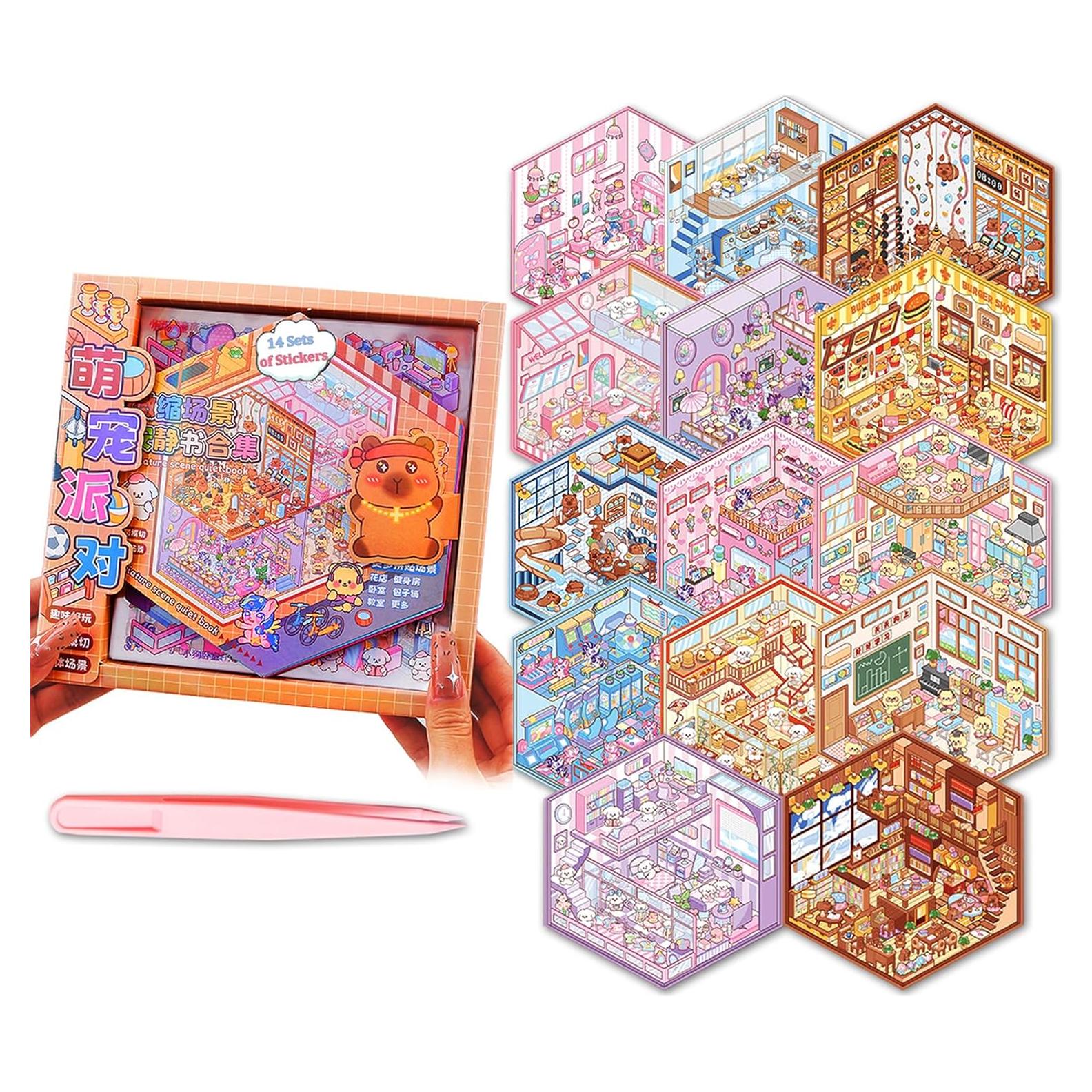 Libro de Pegatinas 3D Reutilizables Xuoent - 14 Escenas