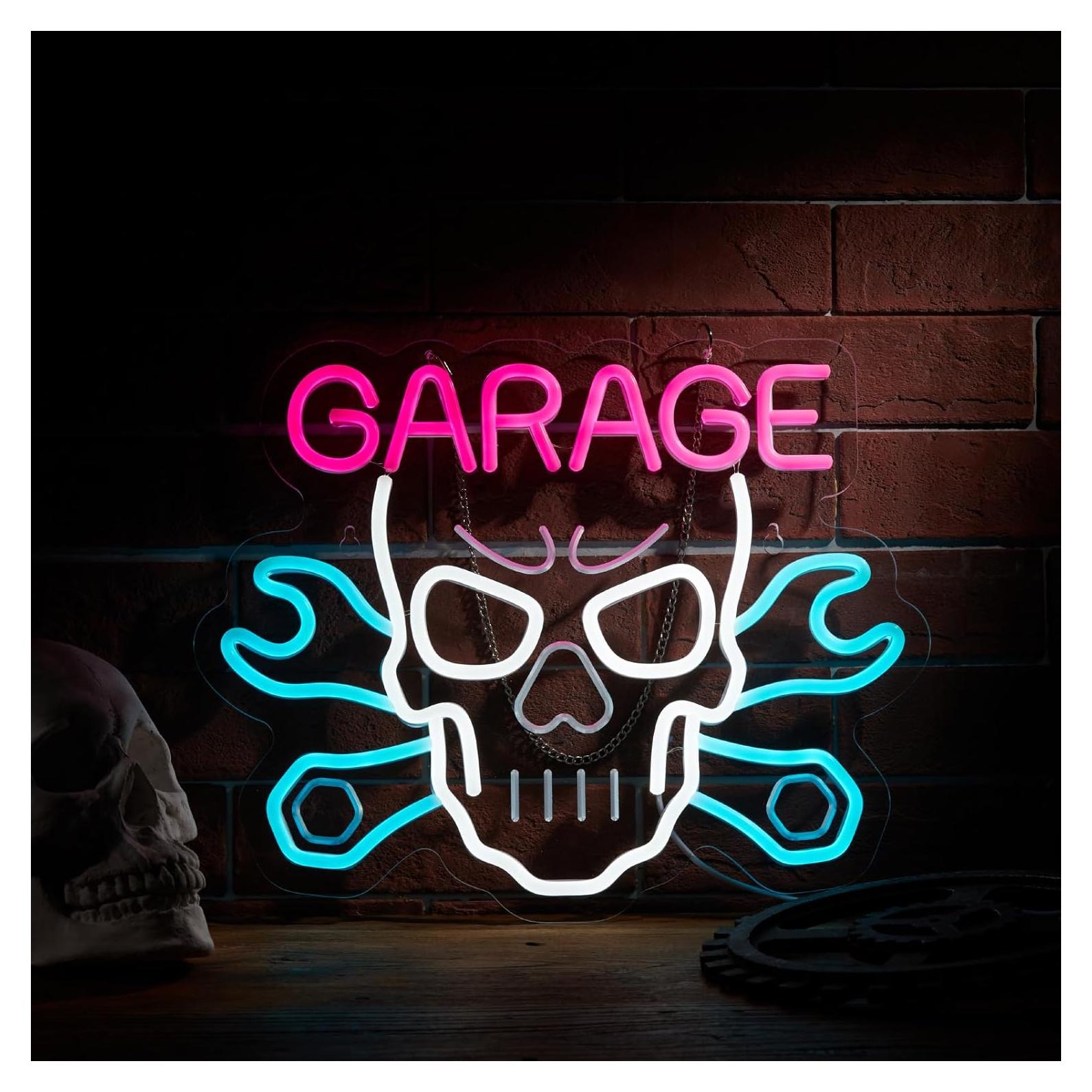 Cartel de Neón LED Garaje Roouneon 40x32cm Rosa Azul Blanco