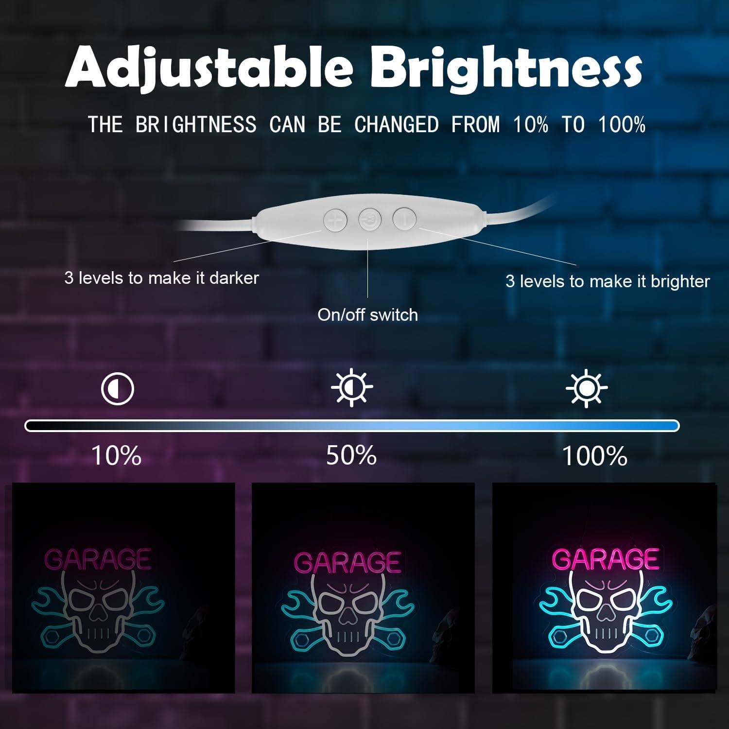 Cartel de Neón LED Garaje Roouneon 40x32cm Rosa Azul Blanco