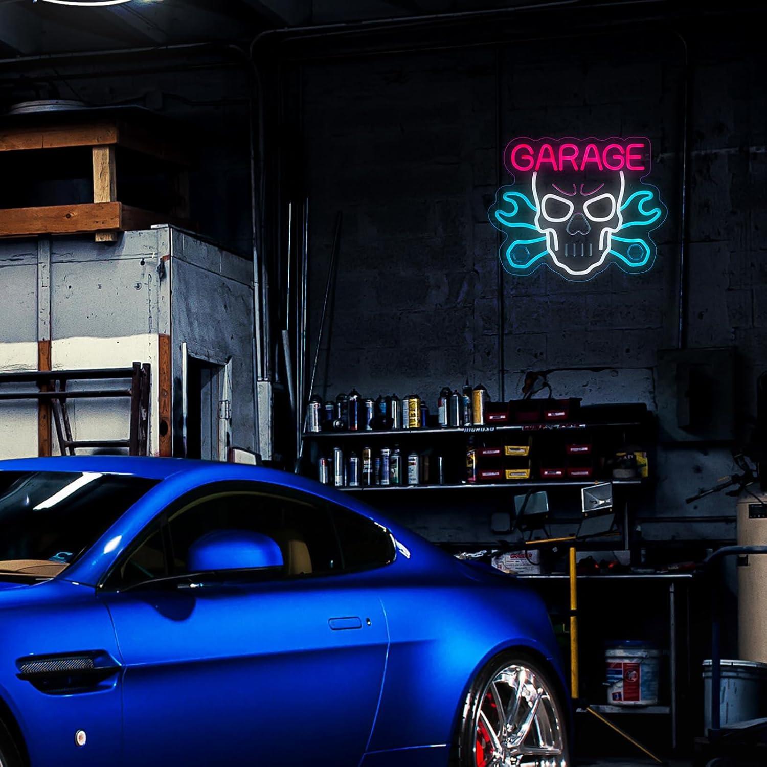 Cartel de Neón LED Garaje Roouneon 40x32cm Rosa Azul Blanco