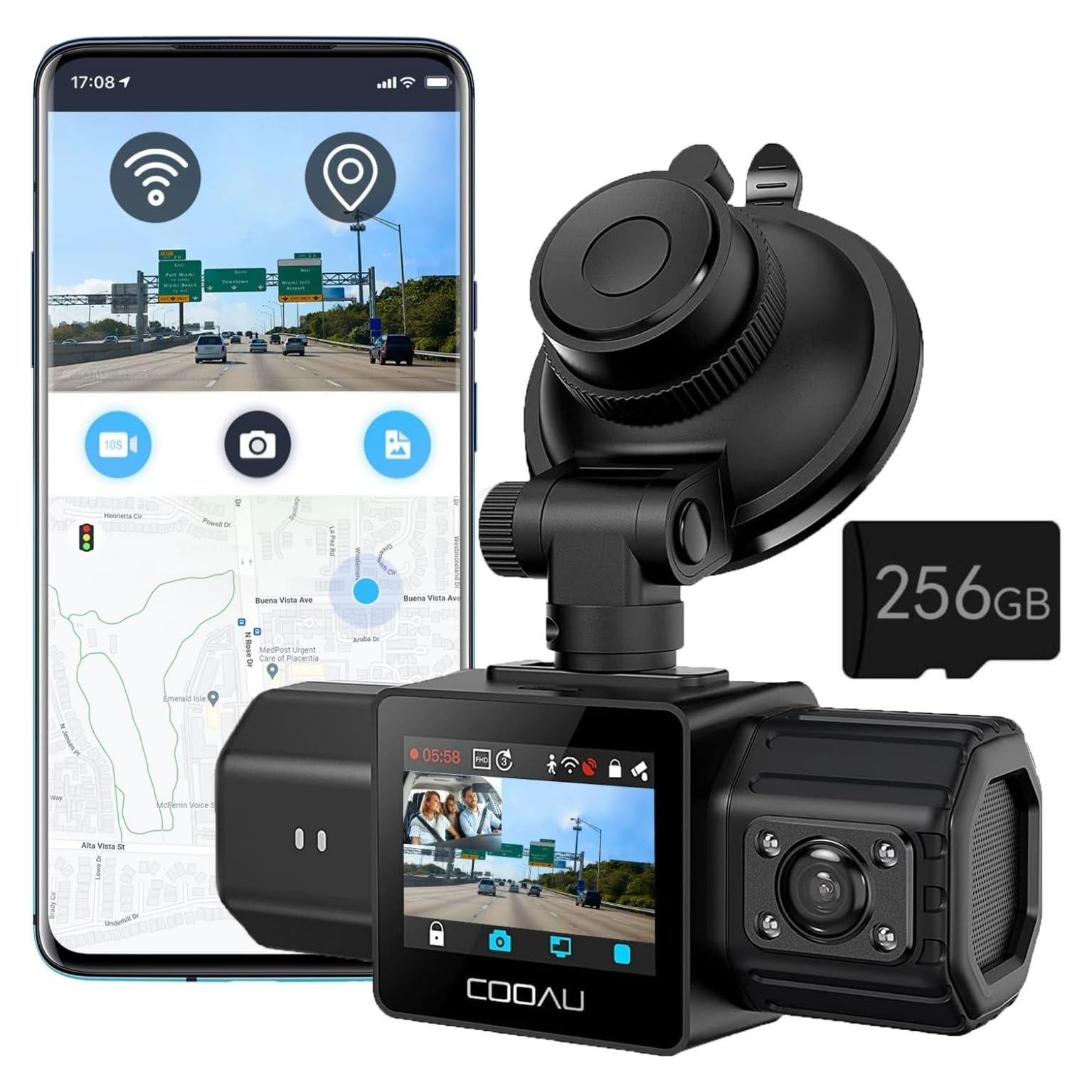 Cámara de Salpicadero COOAU D20 Doble 2.5K 1080P con GPS y WiFi