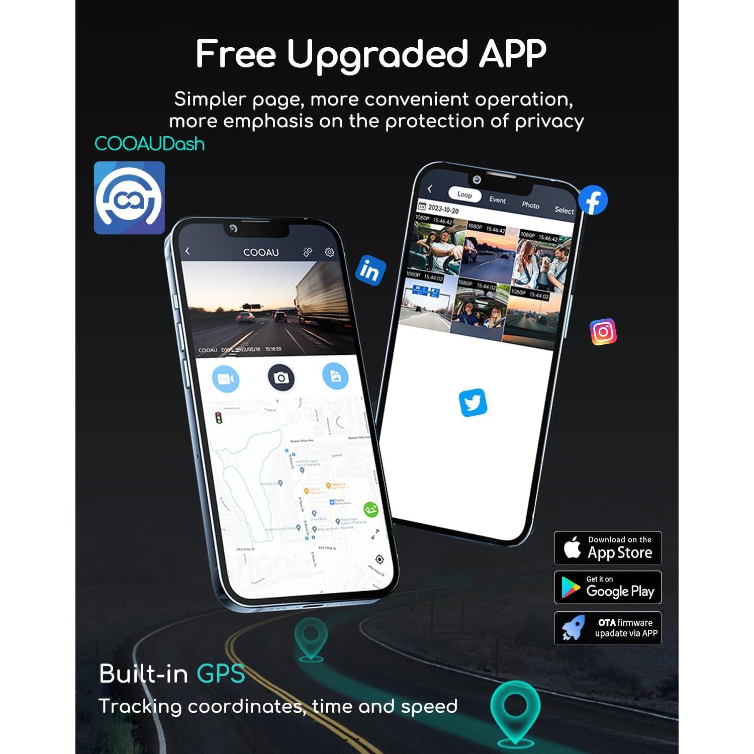 Cámara de Salpicadero COOAU D20 Doble 2.5K 1080P con GPS y WiFi