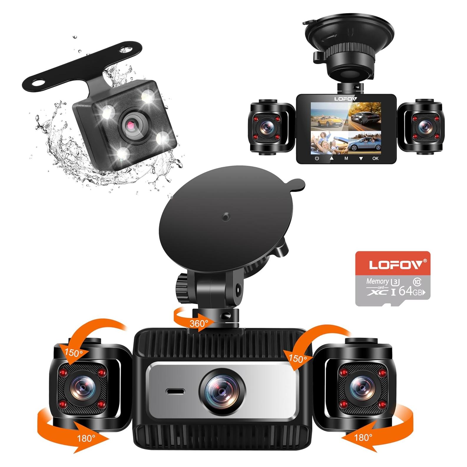 Cámara Dash 360° 4 Canales LOFOV FHD 1080P con SD 64GB