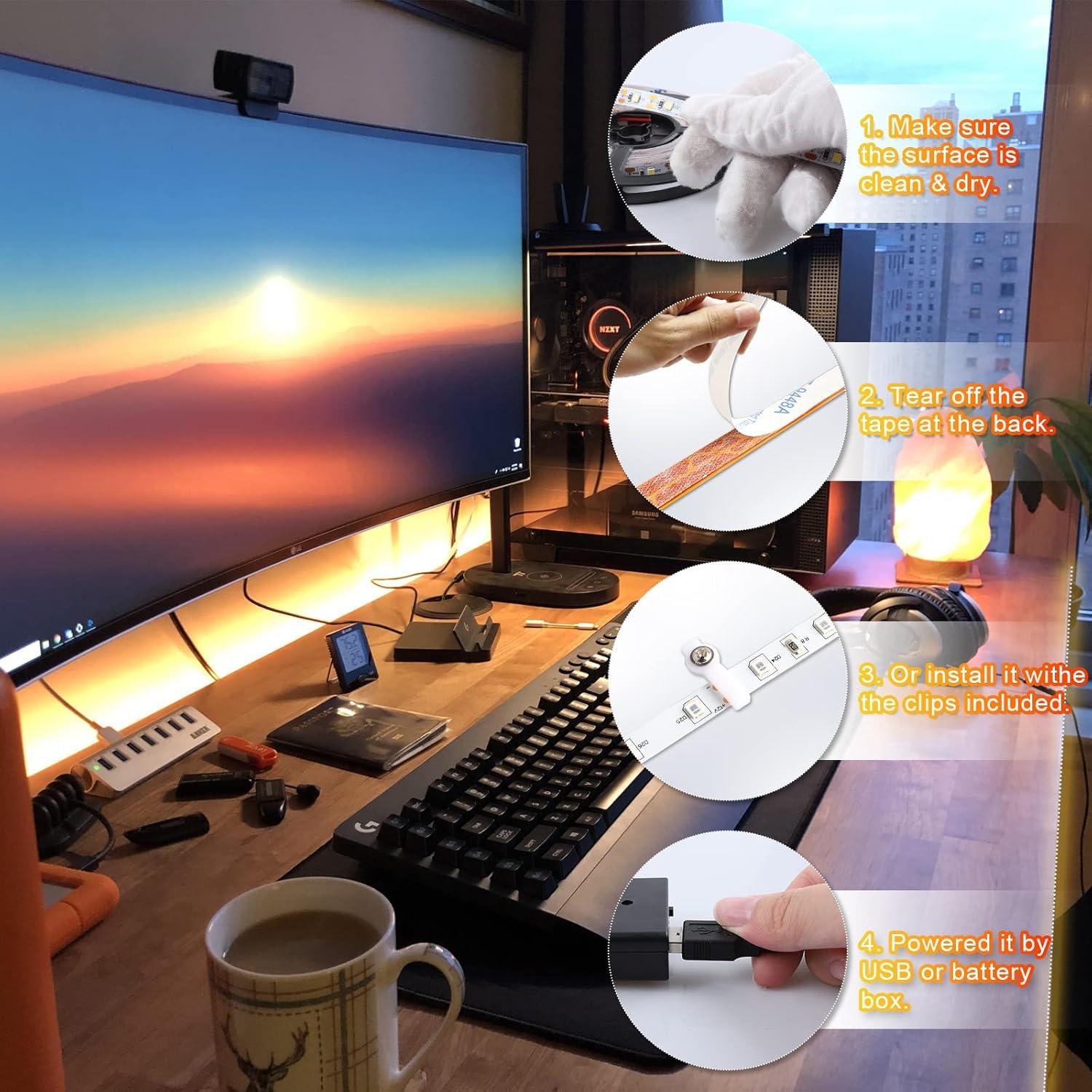 Luz de tira LED blanca cálida 5.0M Linstaine 300 LEDs USB