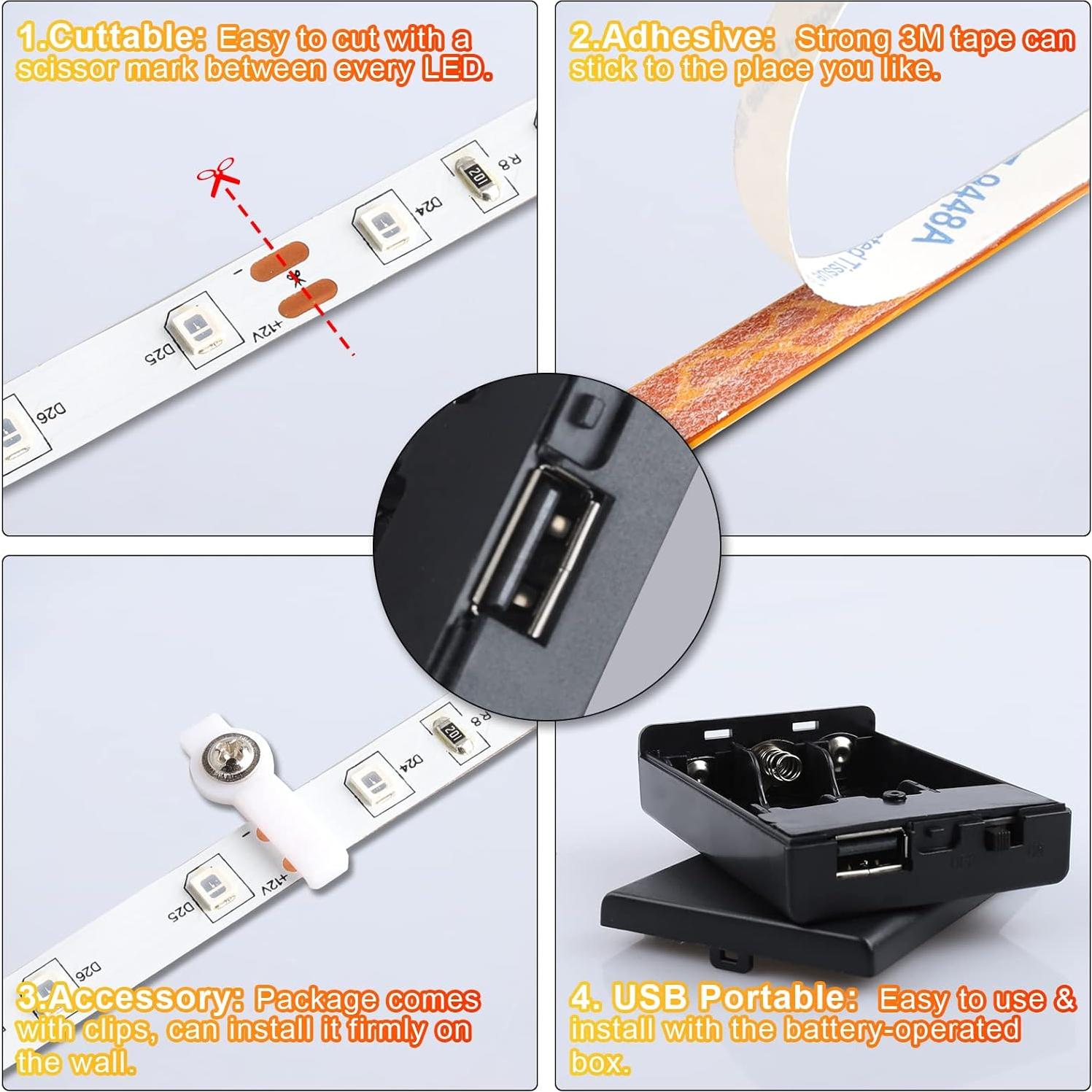 Luz de tira LED blanca cálida 5.0M Linstaine 300 LEDs USB