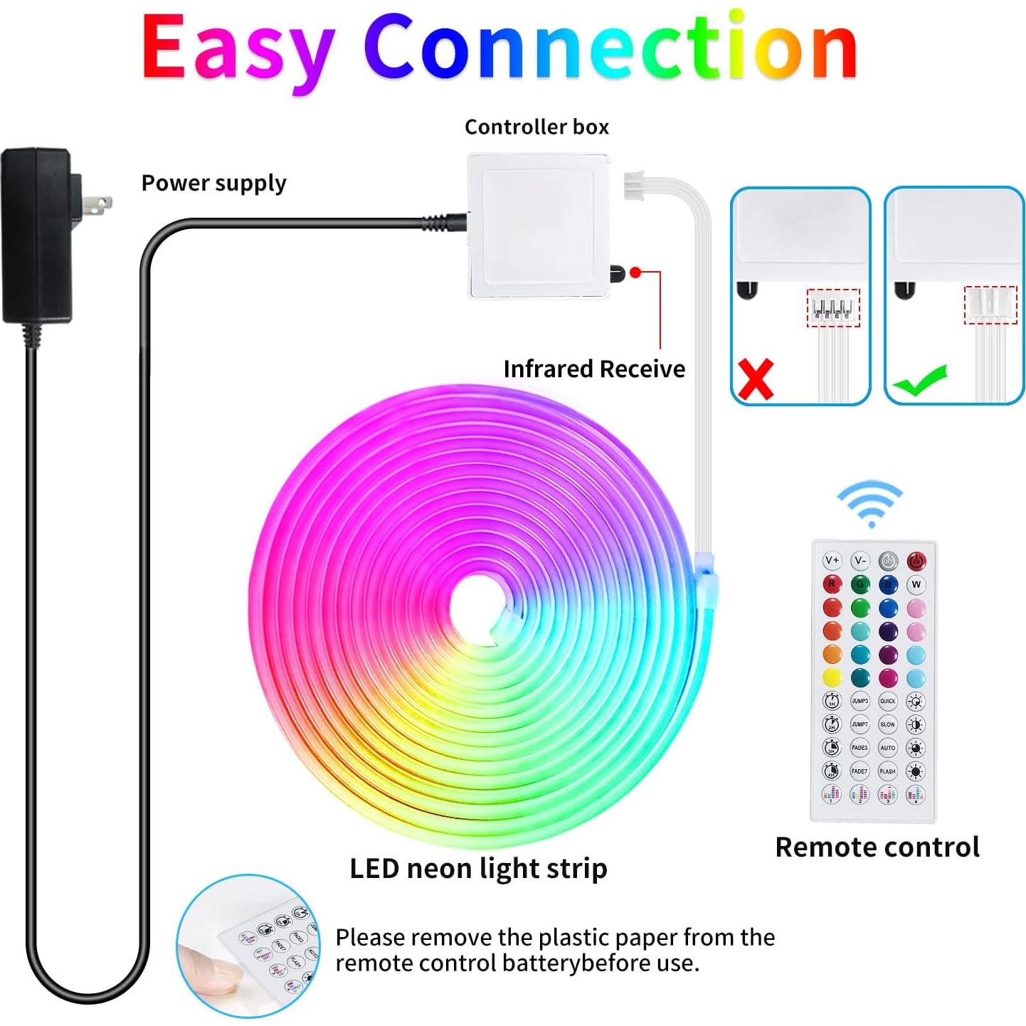 30Ft LED Rope Lights 24V RGB LED Strip Lights with Remote Control APP Control IP65 Waterproof Flexible Neon LED Lights for Bedroom Room Outdoors Décor