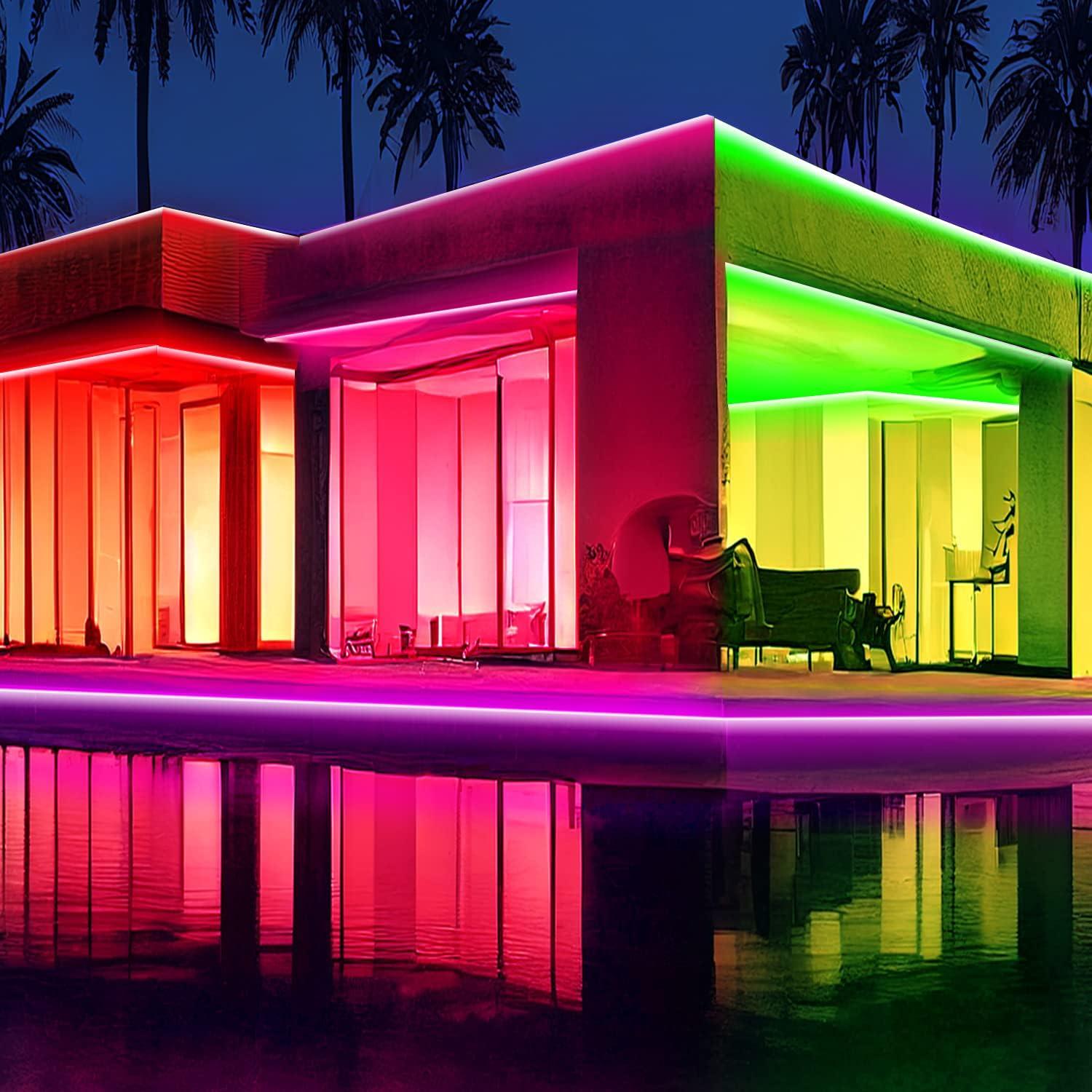 30Ft LED Rope Lights 24V RGB LED Strip Lights with Remote Control APP Control IP65 Waterproof Flexible Neon LED Lights for Bedroom Room Outdoors Décor