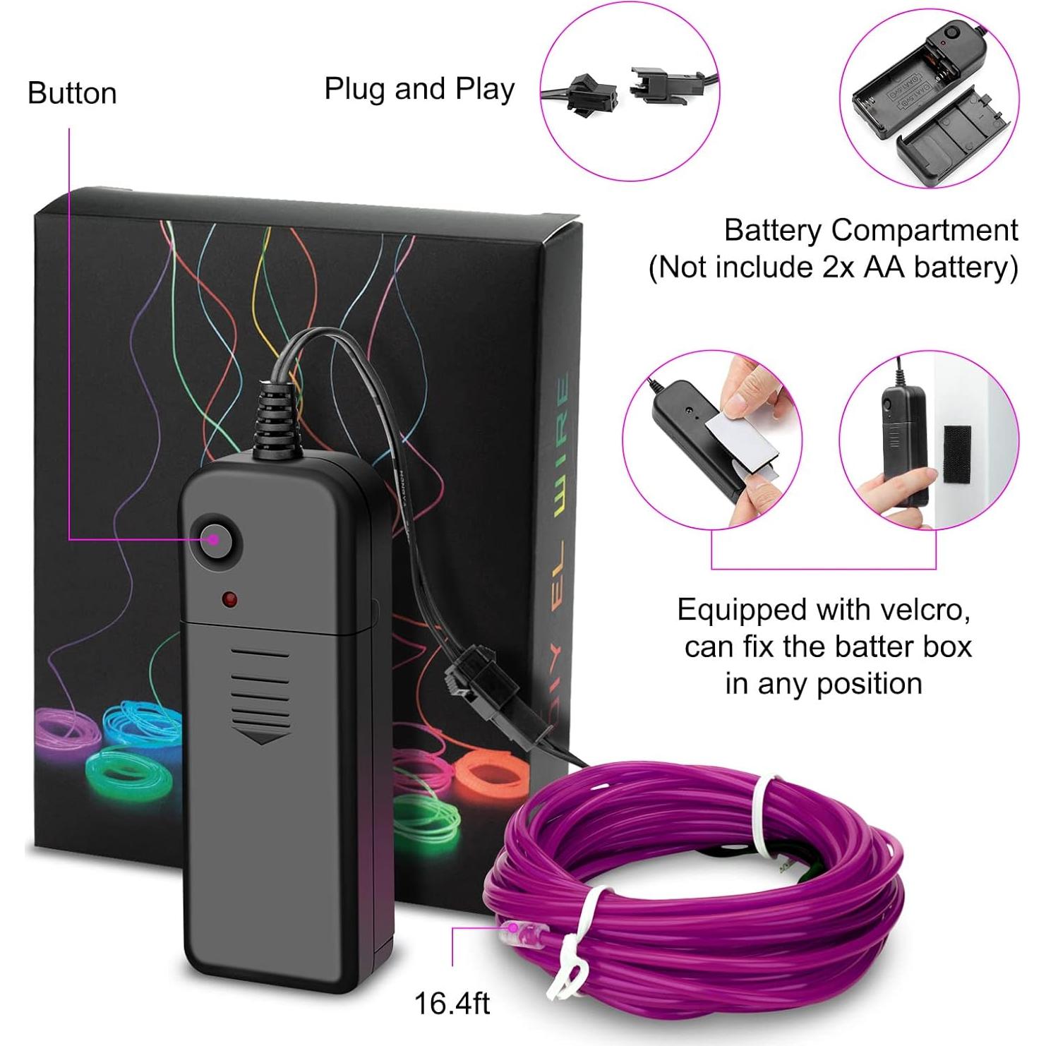 Cable de Neón EL 5m IMDCGYY Luz Flexible 3 Modos Decorativa