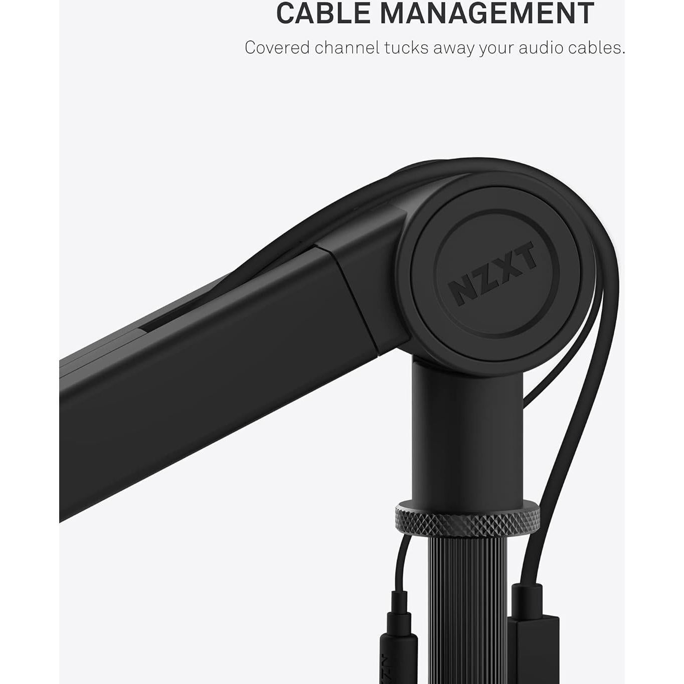 NZXT Boom Arm - AP-BOOMA-B1 - Streaming Microphone Boom Arm - Discreetly Store USB & XLR Cables - Smooth and Silent - Cable Channel Covers - Black