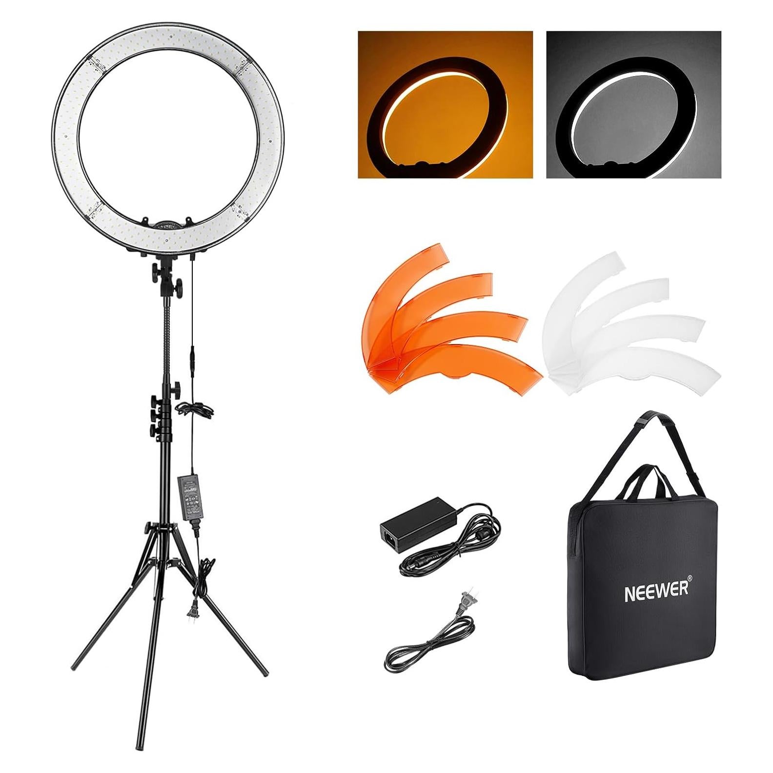 NEEWER 18 Inch Ring Light with Tripod Stand, 55W Large LED Ringlight, Cold Shoe Phone Holder Compatible with iPhone Camera for Video Recording Photography Streaming Selfie Makeup Studio Photo, RL-18