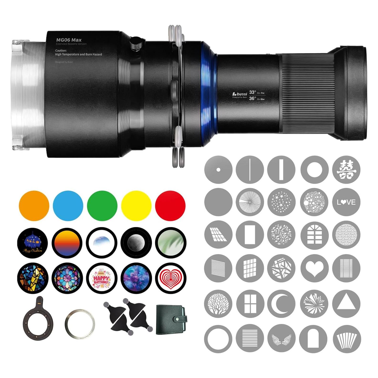 Snoot Óptico Bussi MG06 Max con 40 Gobos y Lente 36°