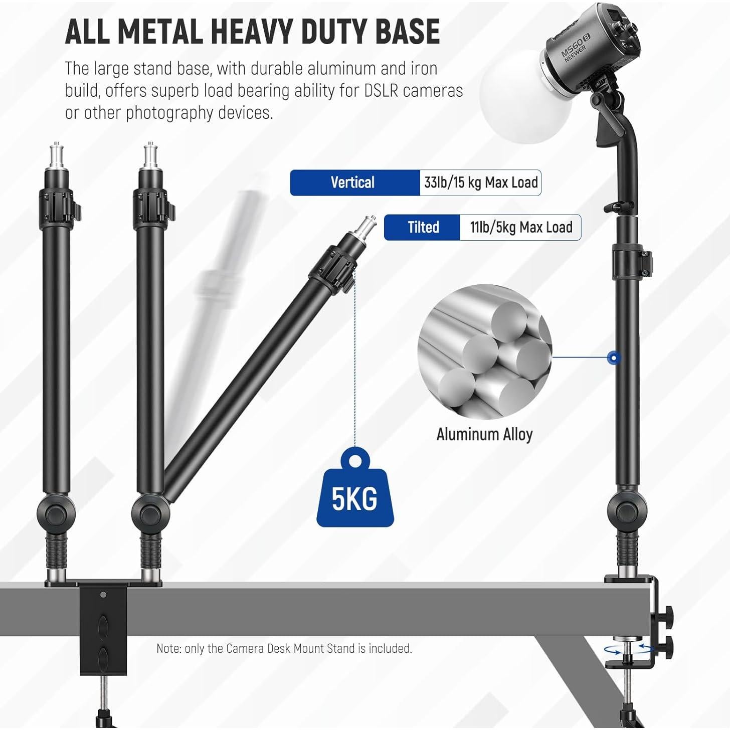 NEEWER Upgraded C Clamp Desk Mount for Dual Camera Mount Stand, 225° Tilt & 360° Swivel Telescopic 17.7"-24.8" Desktop Webcam Stand for DSLRs Overhead Photography Ring Light Phone Action Camera