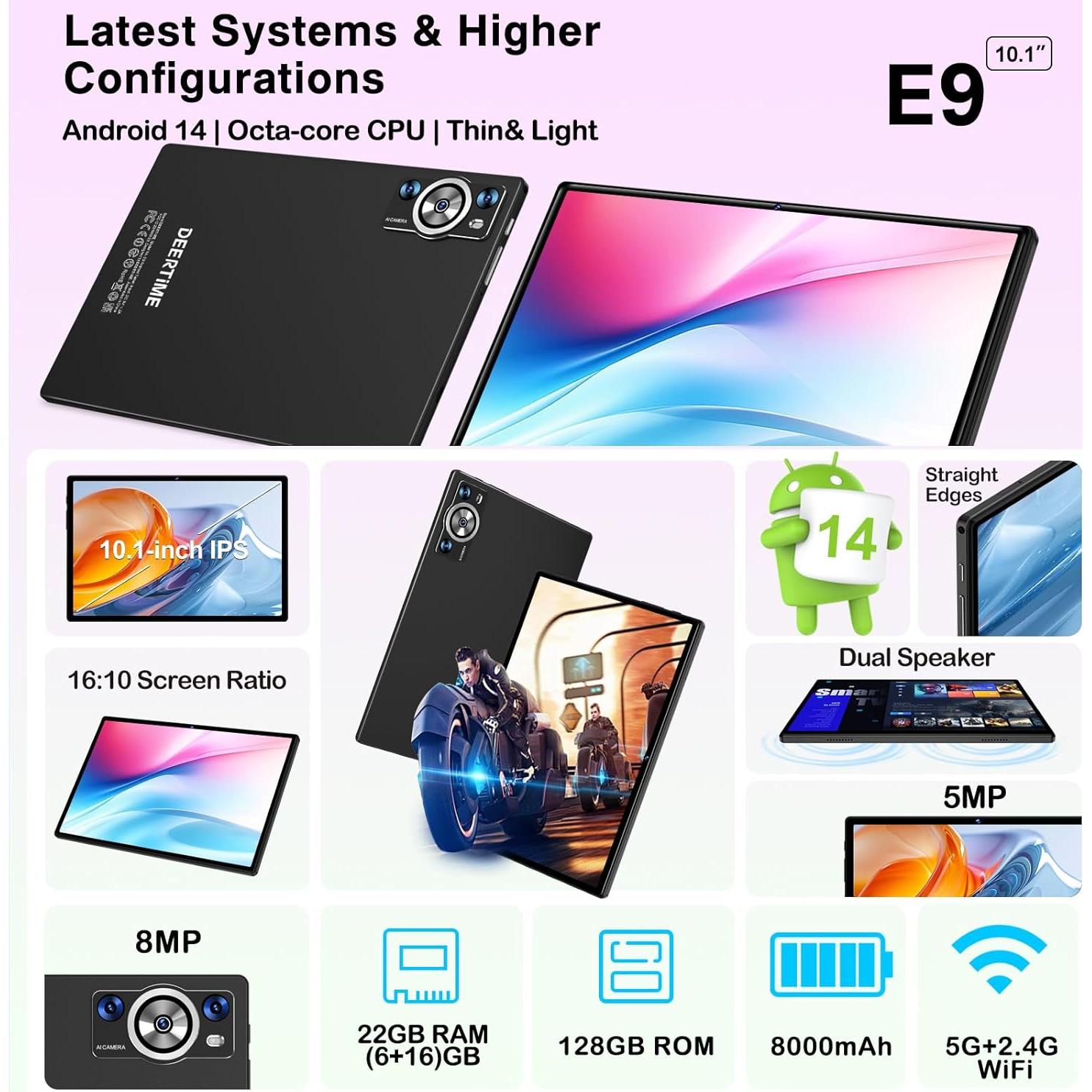 Tableta DEERTiME E9 Android 14 10.1" 22GB RAM 128GB ROM