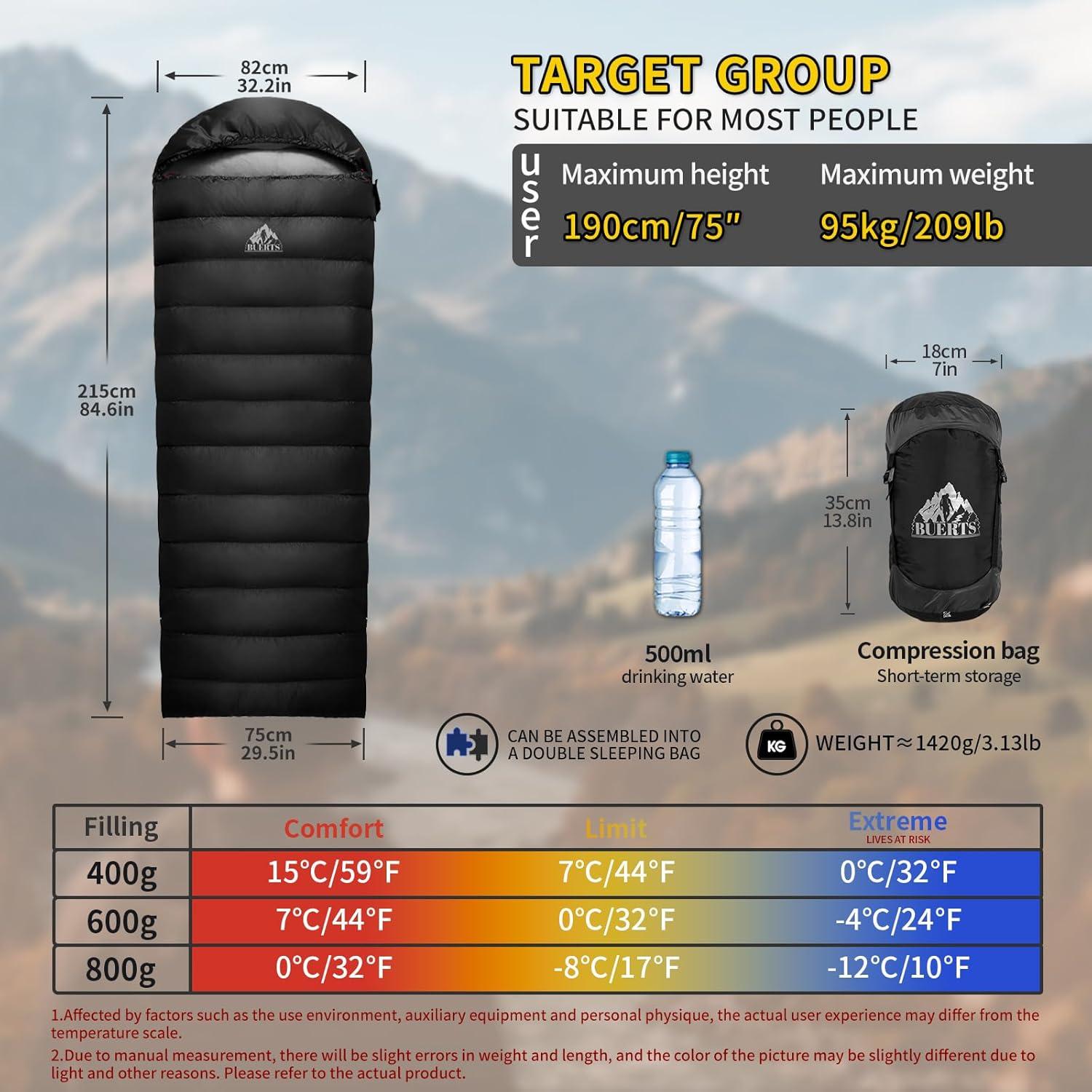Saco de Dormir de Plumas BUERTS BSE-B XL -10 a -18°C