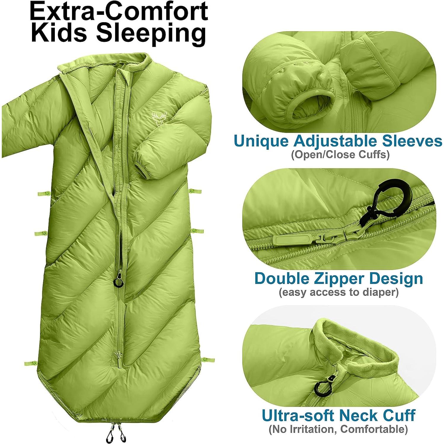 Saco de Dormir Niños AZITREK 2-4 Años Acolchado Verde