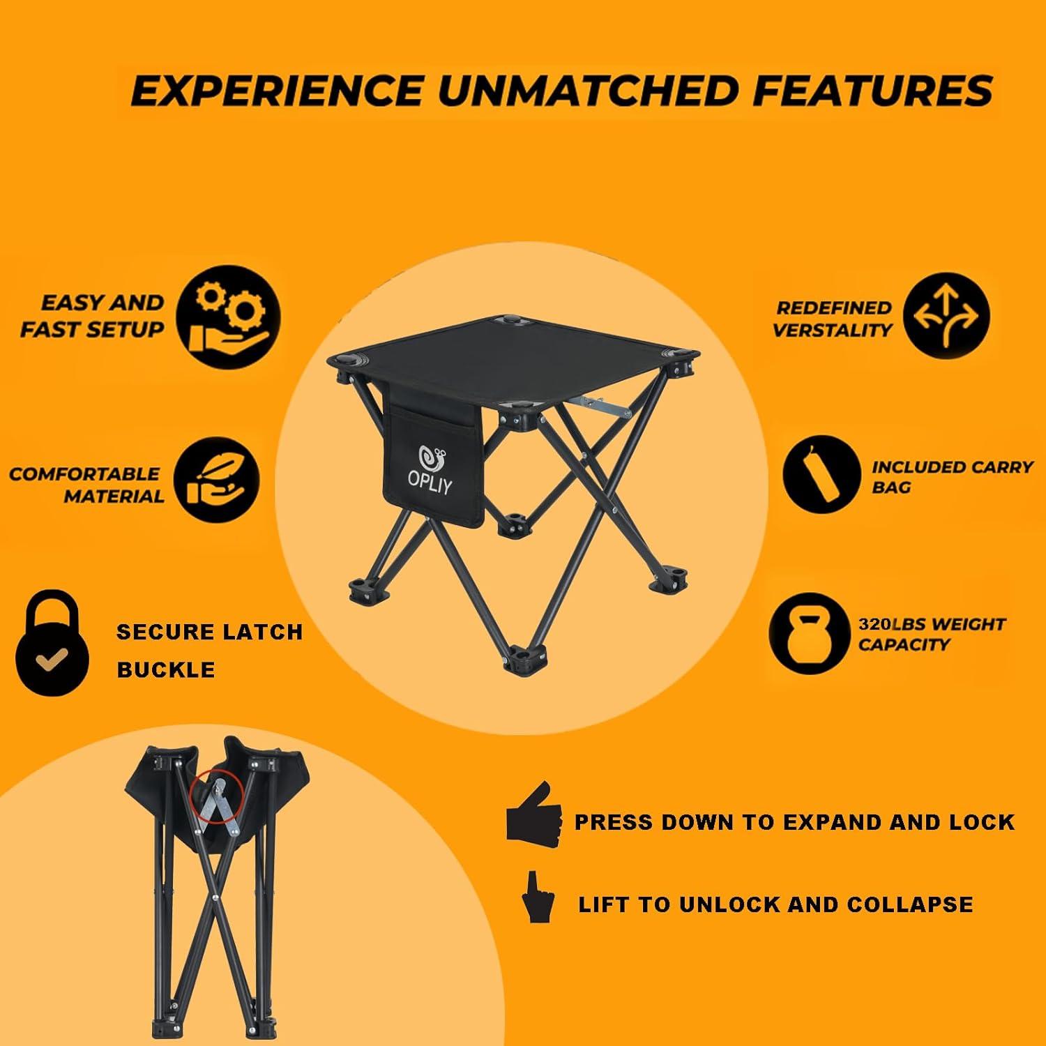 Taburete Plegable Portátil Opliy Negro 145 kg Camping Jardinería