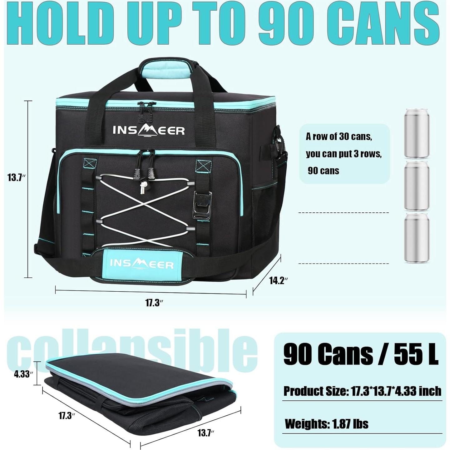 Bolsa Térmica Aislada INSMEER 55L Plegable para Camping y Playa