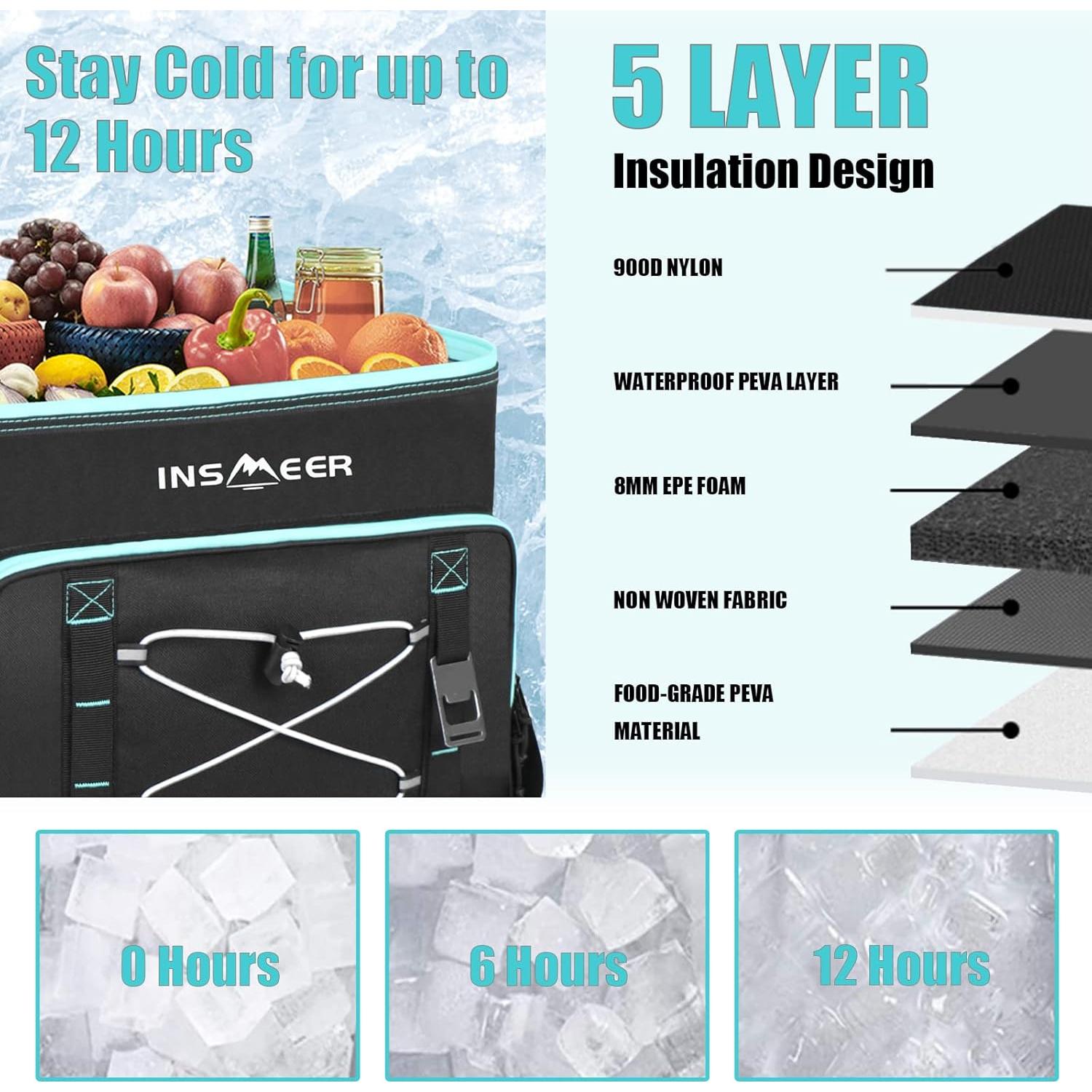 Bolsa Térmica Aislada INSMEER 55L Plegable para Camping y Playa