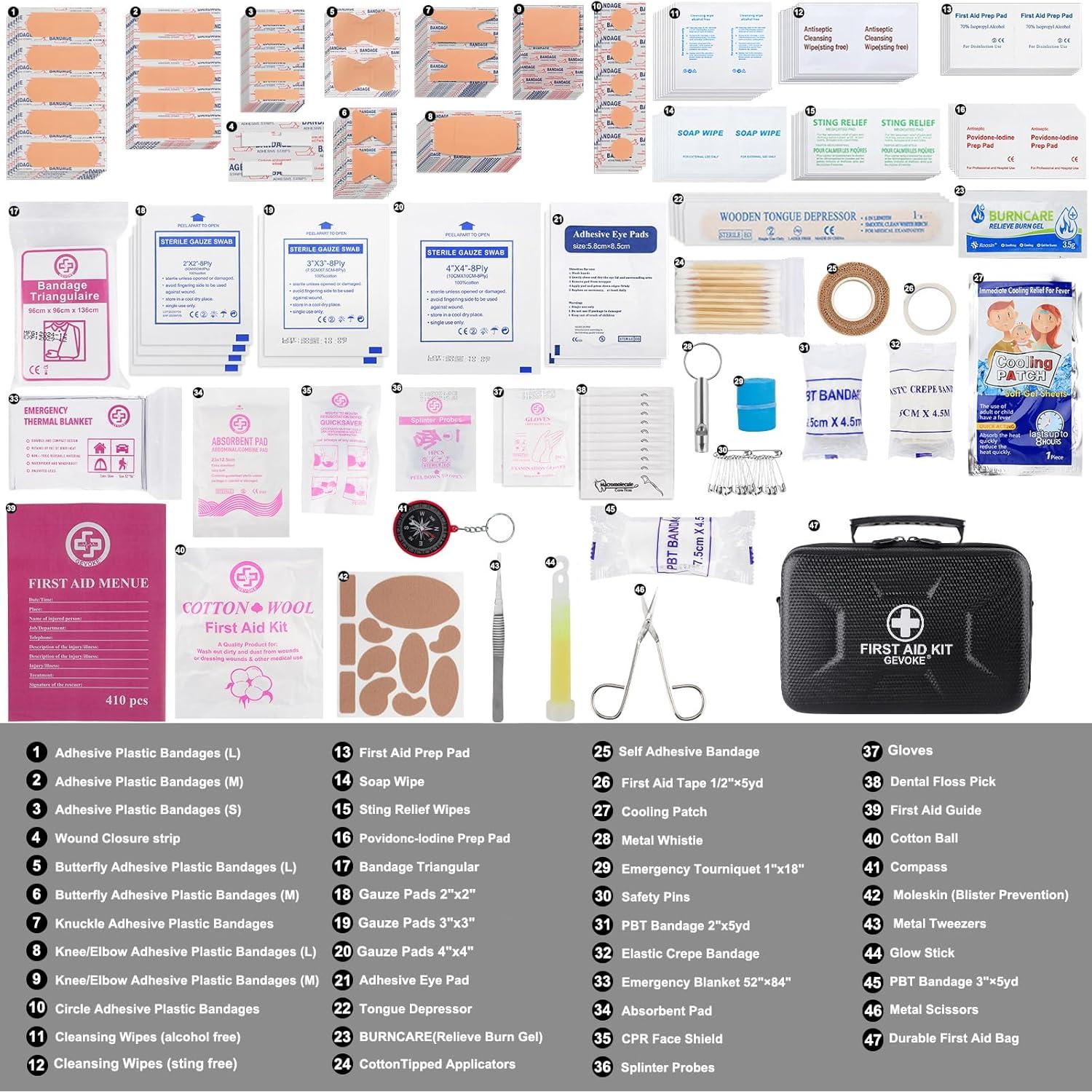Kit de Primeros Auxilios GEVOKE 410 Piezas Impermeable Negro