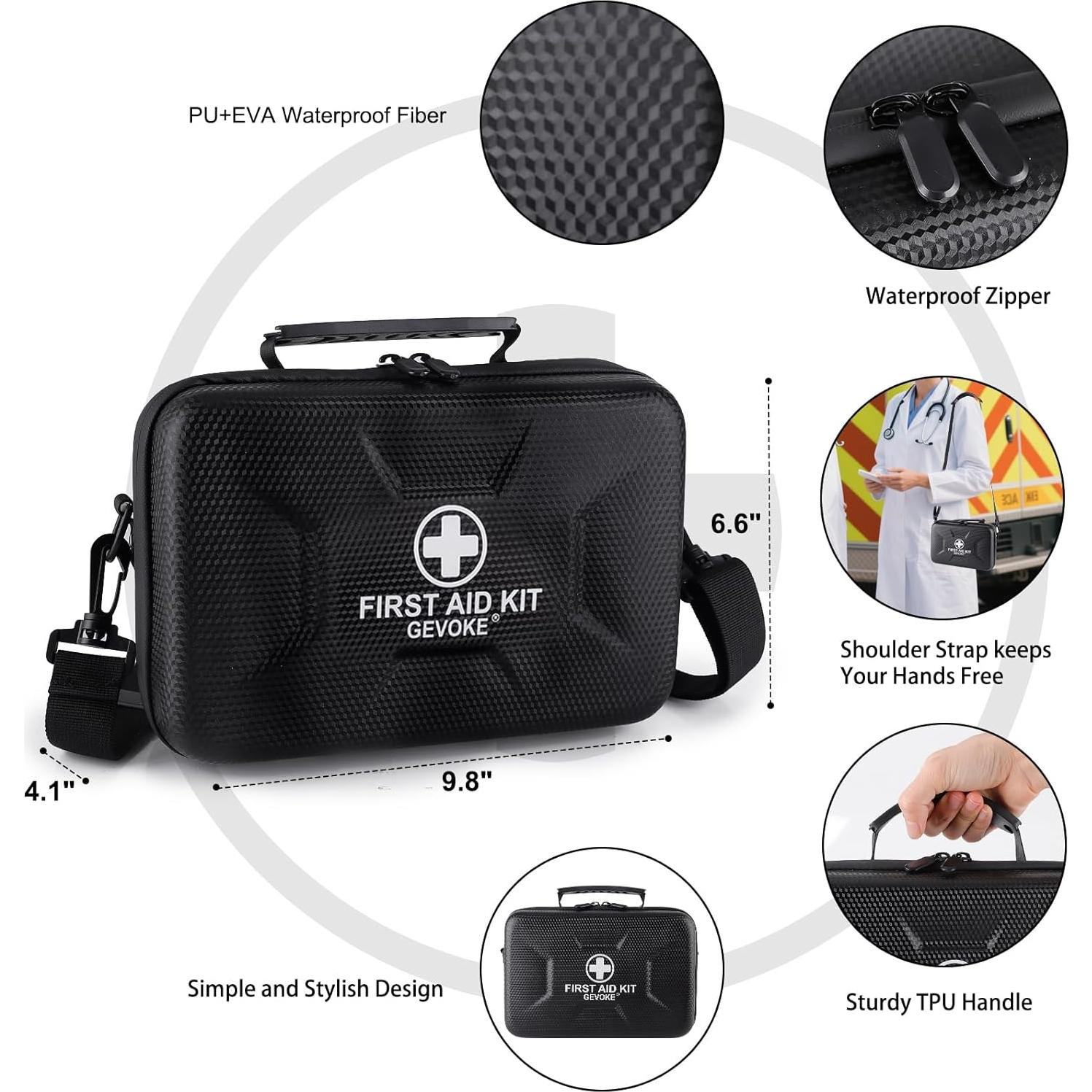 Kit de Primeros Auxilios GEVOKE 410 Piezas Impermeable Negro