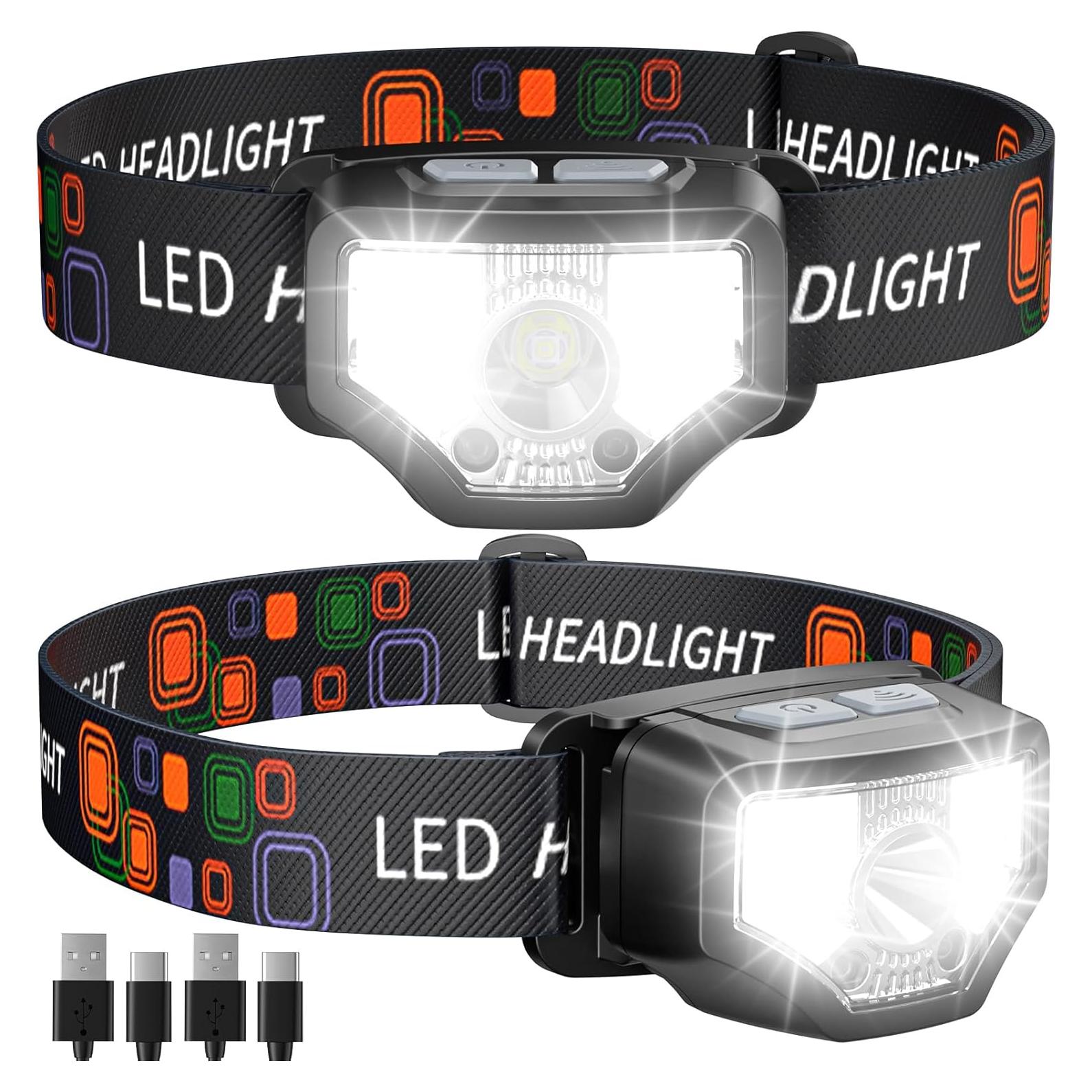 Linterna Frontal Recargable GETASI 1200 Lúmenes 2-Pack