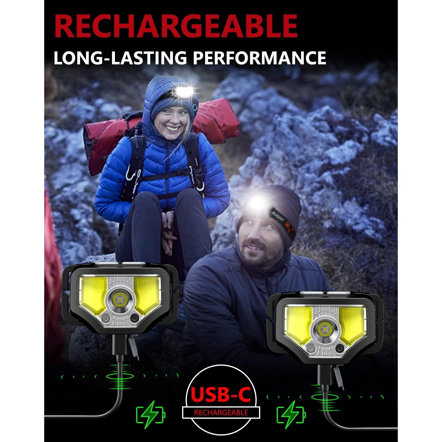 Linterna Frontal Recargable GETASI 1200 Lúmenes 2-Pack