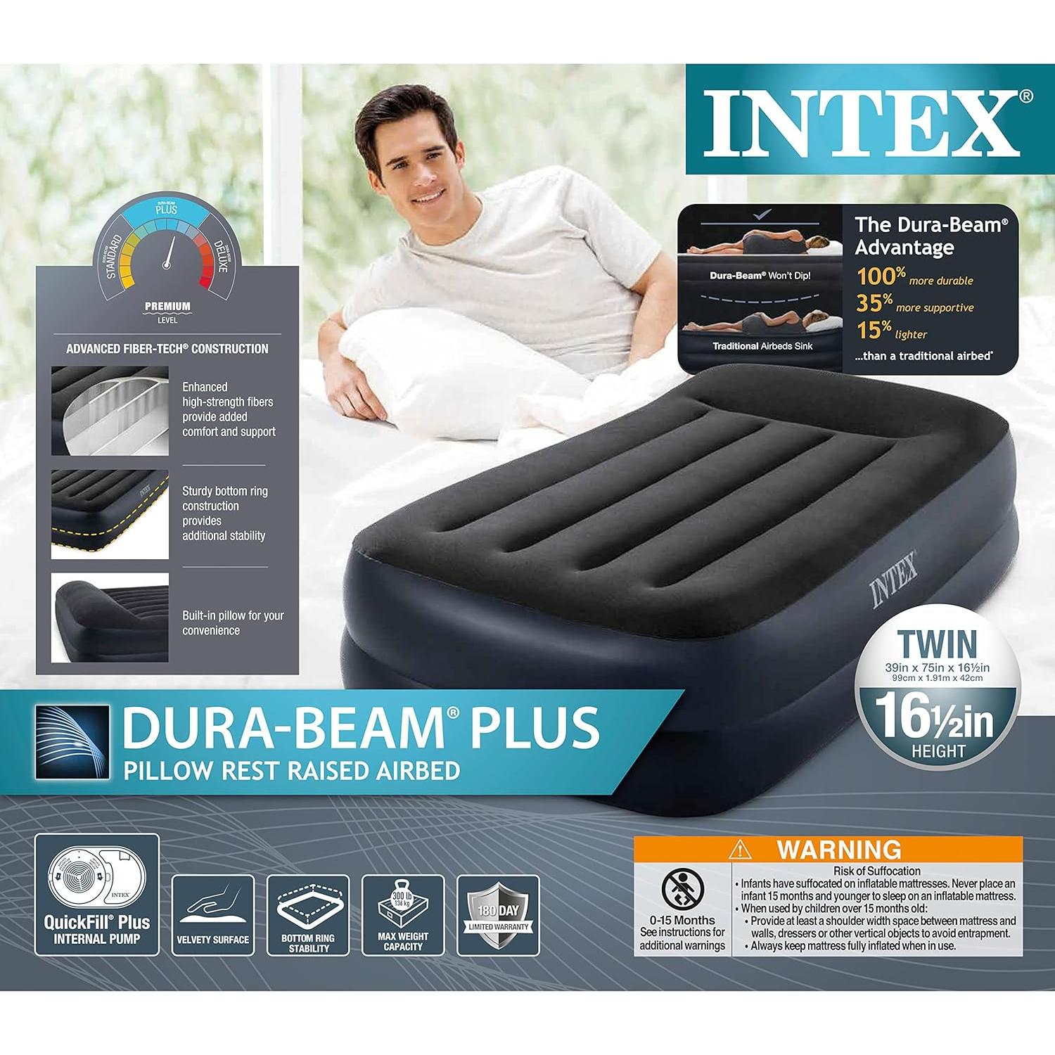 Colchón Inflable Elevado INTEX Individual con Bomba y Almohada