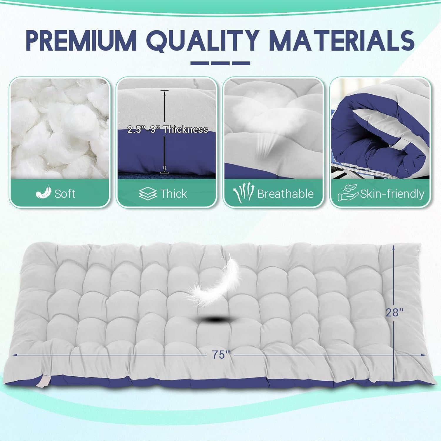 Nictemaw Folding Camping Cot, 900 LBS Capacity Heavy Duty Compact Travel Cot - Double Layer Oxford Cot with Mattress & Carry Bag for Adults & Kids, Easy Setup (Indoor/Outdoor, Grey)