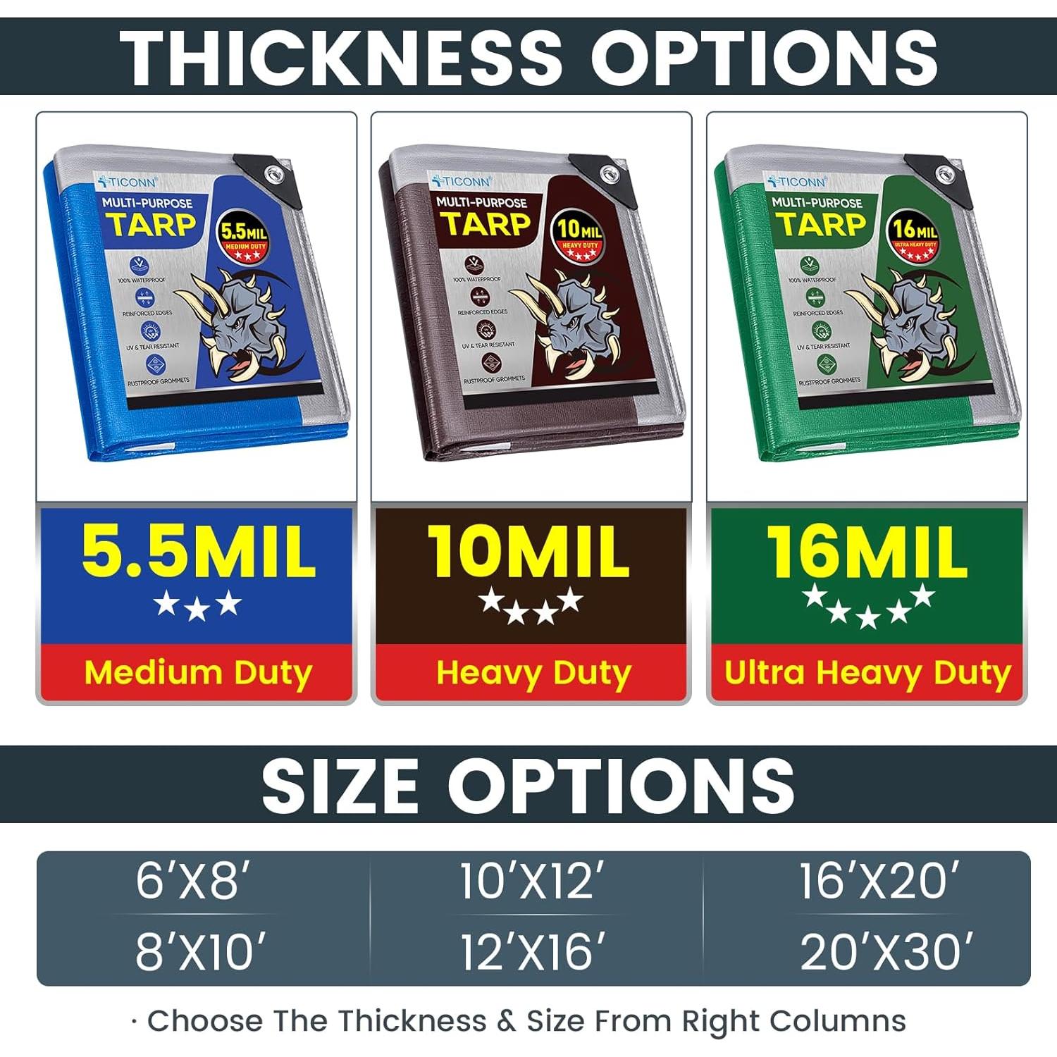 Lona Impermeable TICONN 1.83m x 2.44m 5.5 Mil Resistente UV