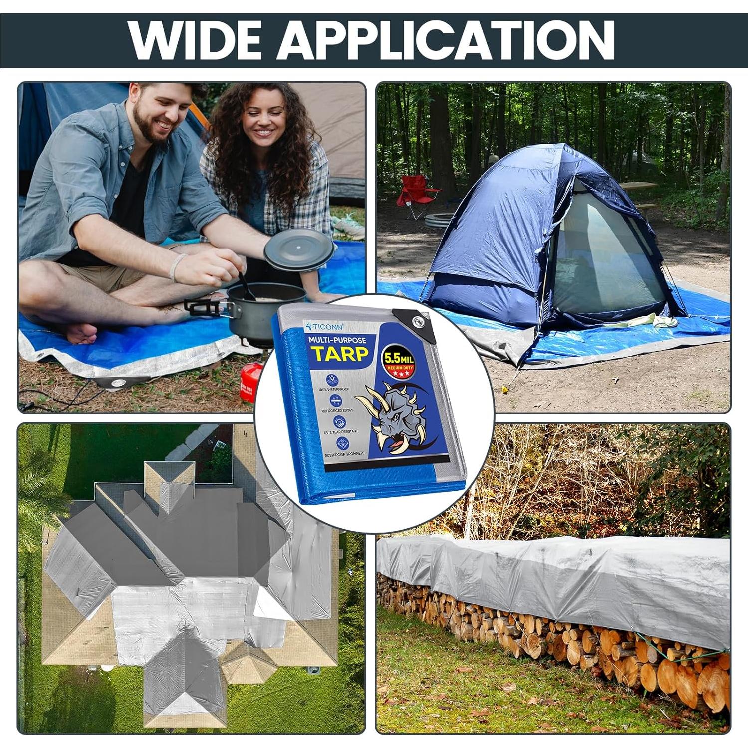 Lona Impermeable TICONN 1.83m x 2.44m 5.5 Mil Resistente UV