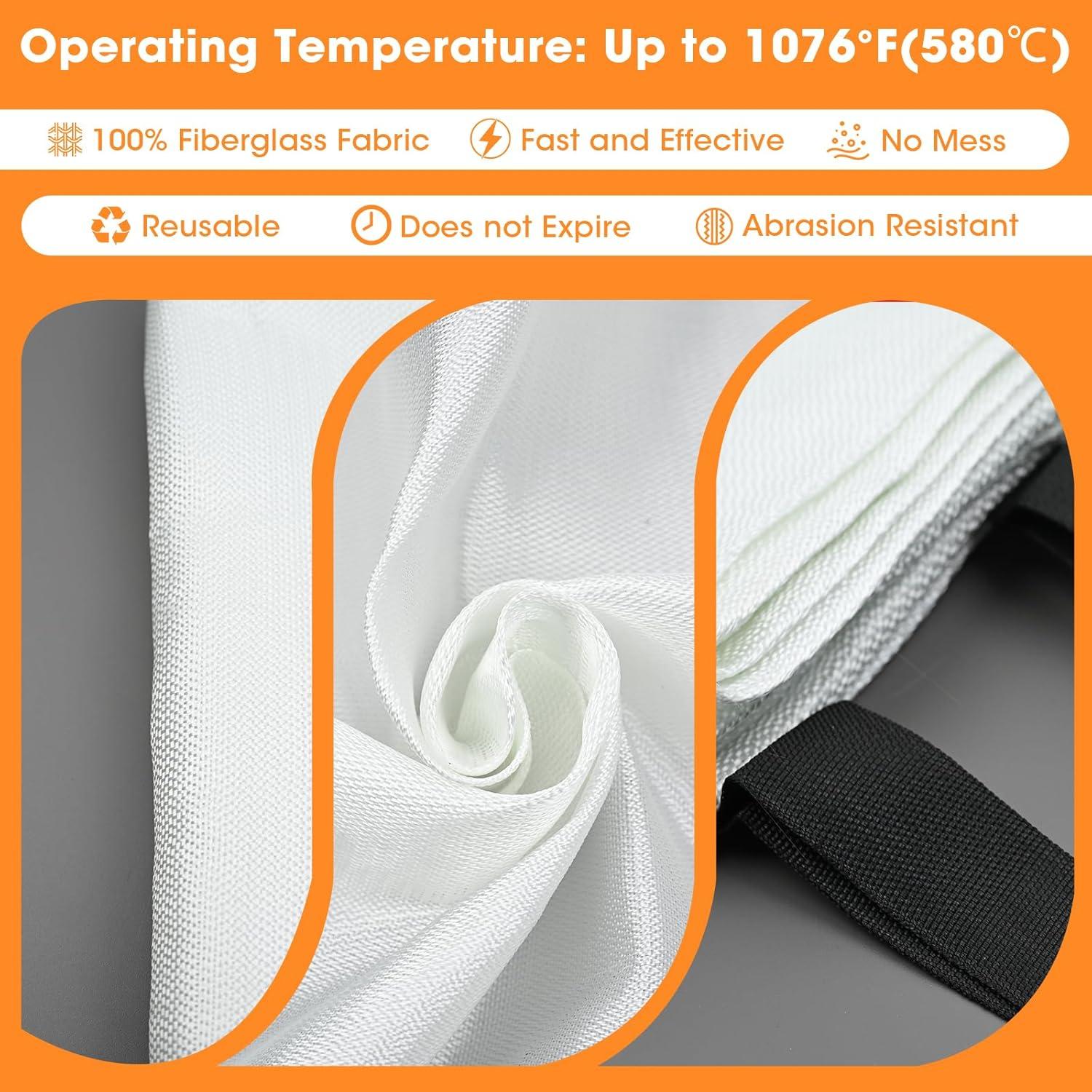 Emergency Fire Blanket, 40"x40" Fiberglass Suppression Fire Retardant Blankets for Home, Kitchen, Camping, Grill, Car, Office, Warehouse with Hooks(1 Pack)