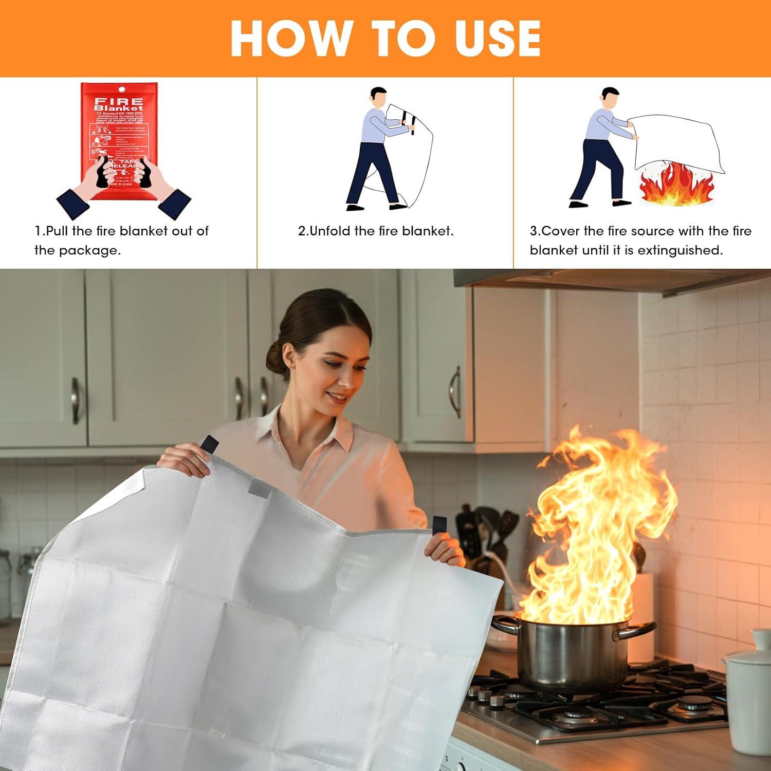 Emergency Fire Blanket, 40"x40" Fiberglass Suppression Fire Retardant Blankets for Home, Kitchen, Camping, Grill, Car, Office, Warehouse with Hooks(1 Pack)