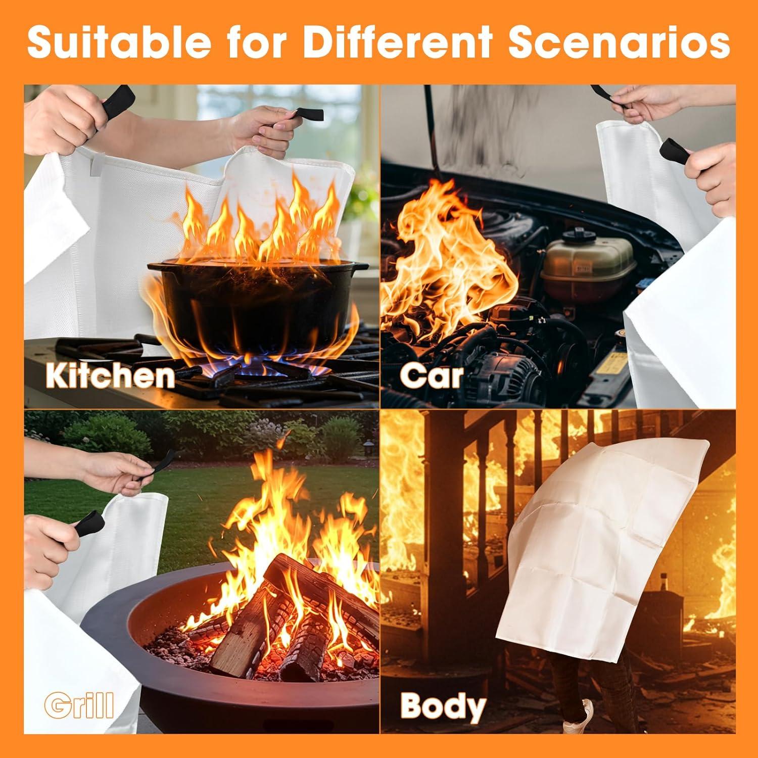 Emergency Fire Blanket, 40"x40" Fiberglass Suppression Fire Retardant Blankets for Home, Kitchen, Camping, Grill, Car, Office, Warehouse with Hooks(1 Pack)