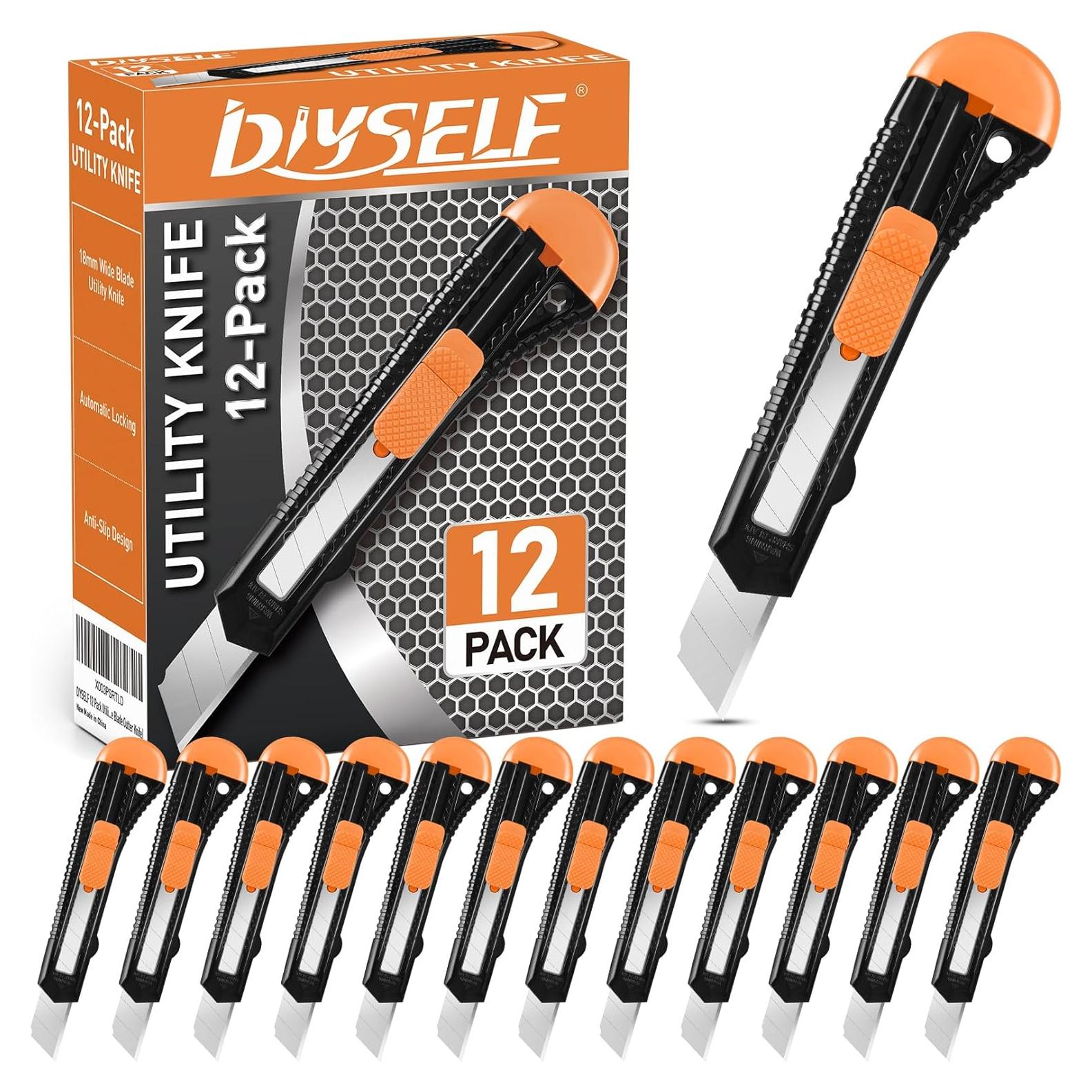 Cuchillos Utilitarios DIYSELF 12-Pack Retráctiles 18mm Naranja