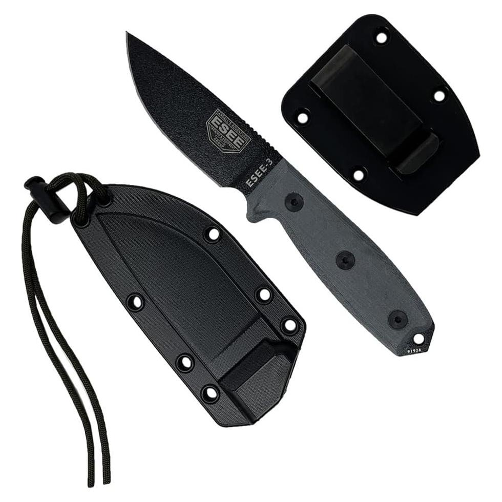 Cuchillo ESEE-3P-B de hoja fija, 20.8 cm, funda negra