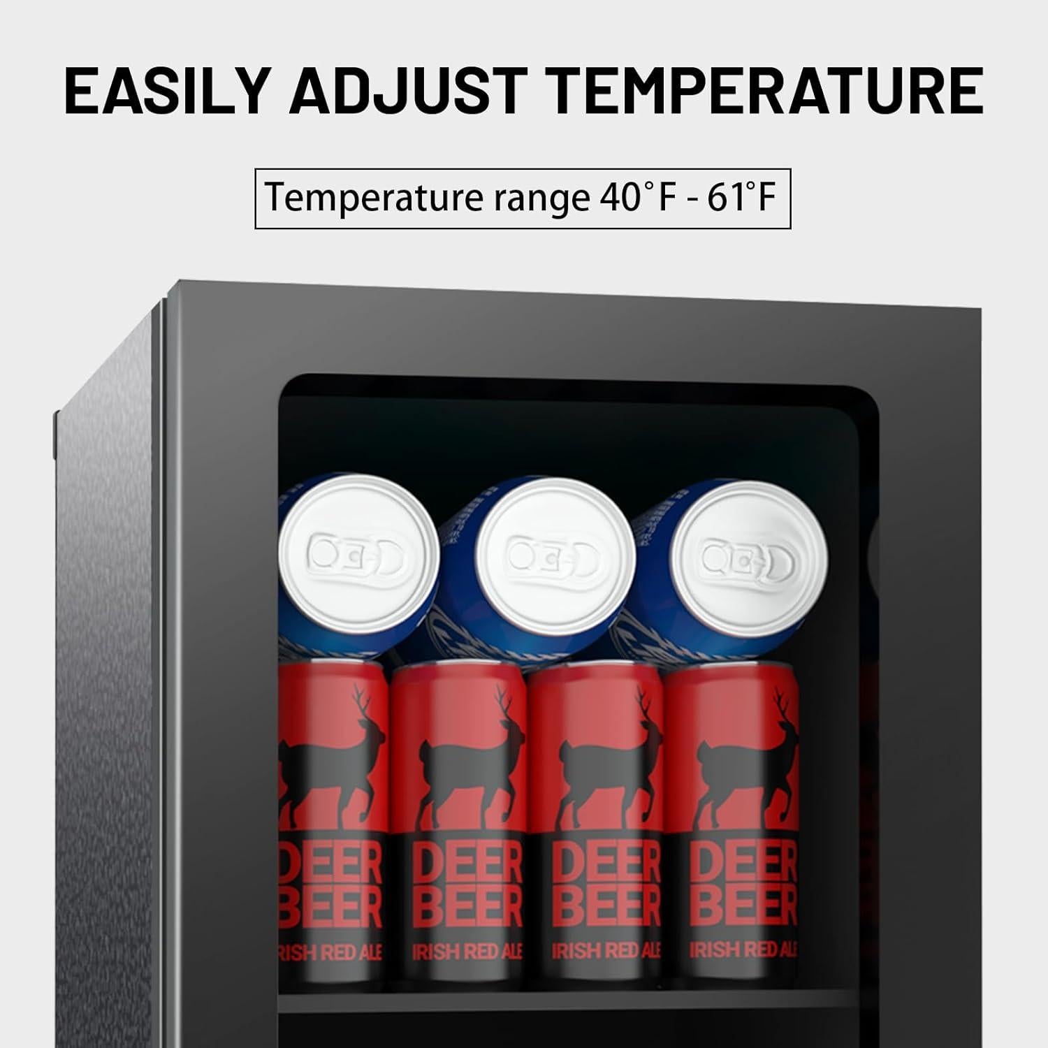 Beverage Refrigerator Cooler, 0.9 Cu.ft Mini Fridge Holds 20 Cans, Glass Door, Digital Temp Control, Quiet Compact Drink Fridge for Soda, Beer, Wine, Office, Dorm, Bar