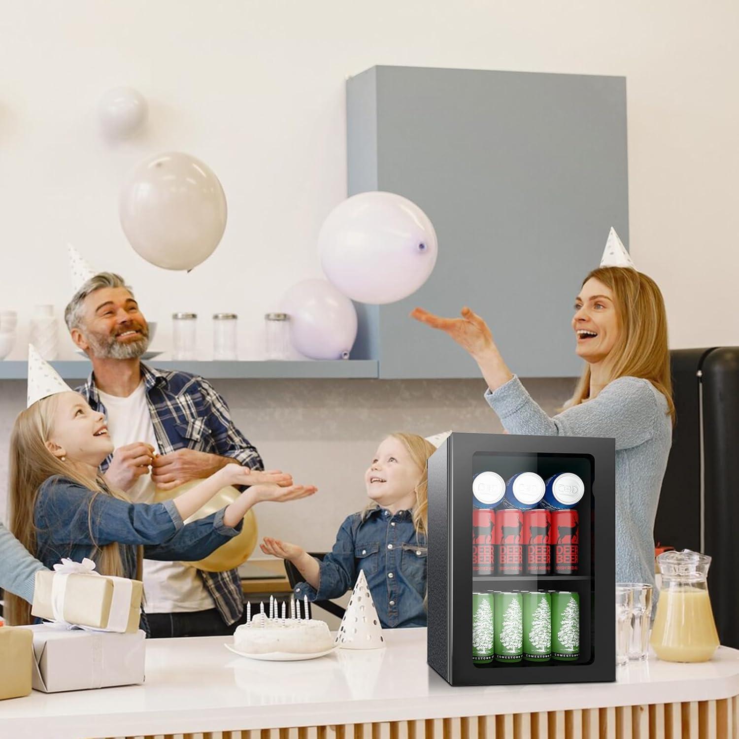 Beverage Refrigerator Cooler, 0.9 Cu.ft Mini Fridge Holds 20 Cans, Glass Door, Digital Temp Control, Quiet Compact Drink Fridge for Soda, Beer, Wine, Office, Dorm, Bar