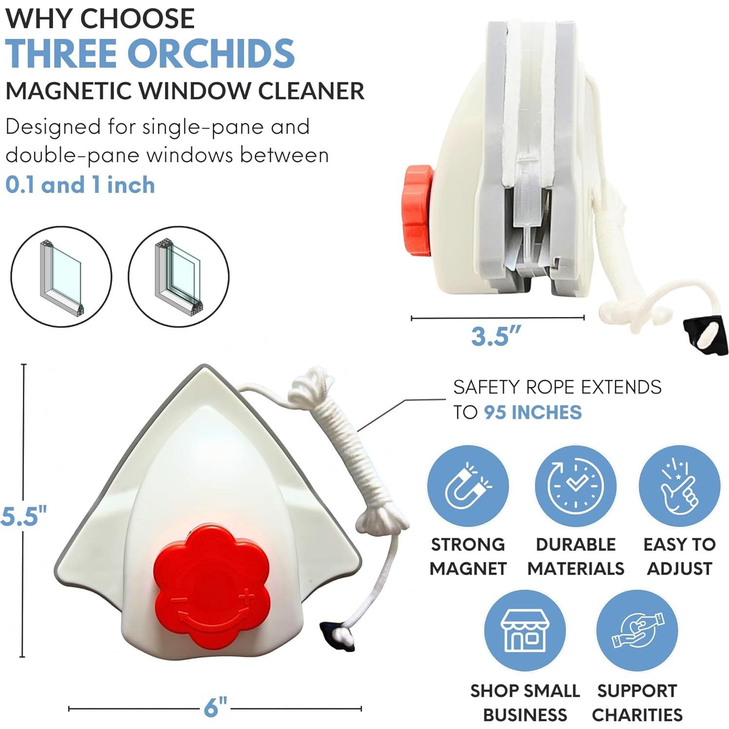 Limpiador Magnético de Ventanas Tres Orquídeas 0.1-1" Naranja