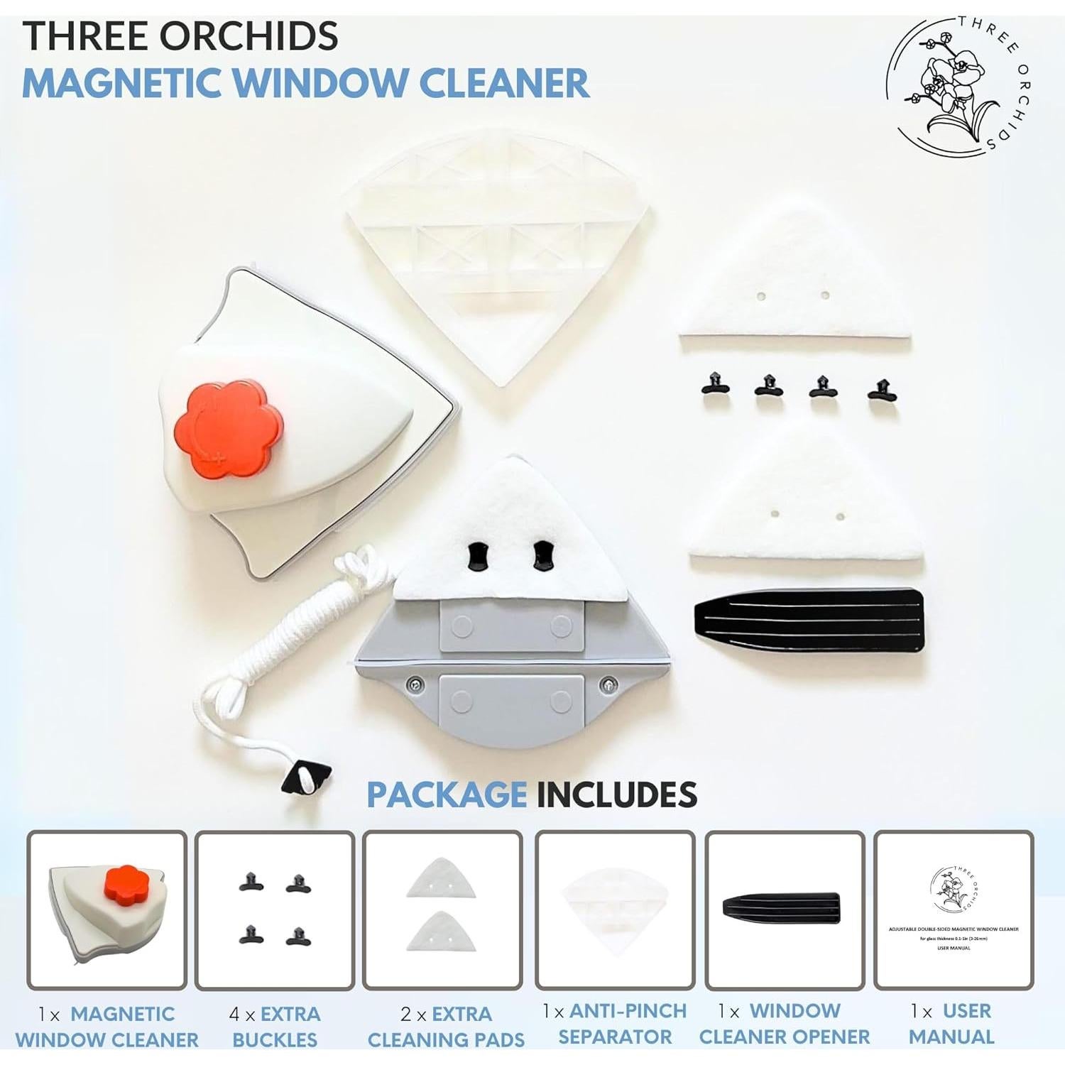 Limpiador Magnético de Ventanas Tres Orquídeas 0.1-1" Naranja