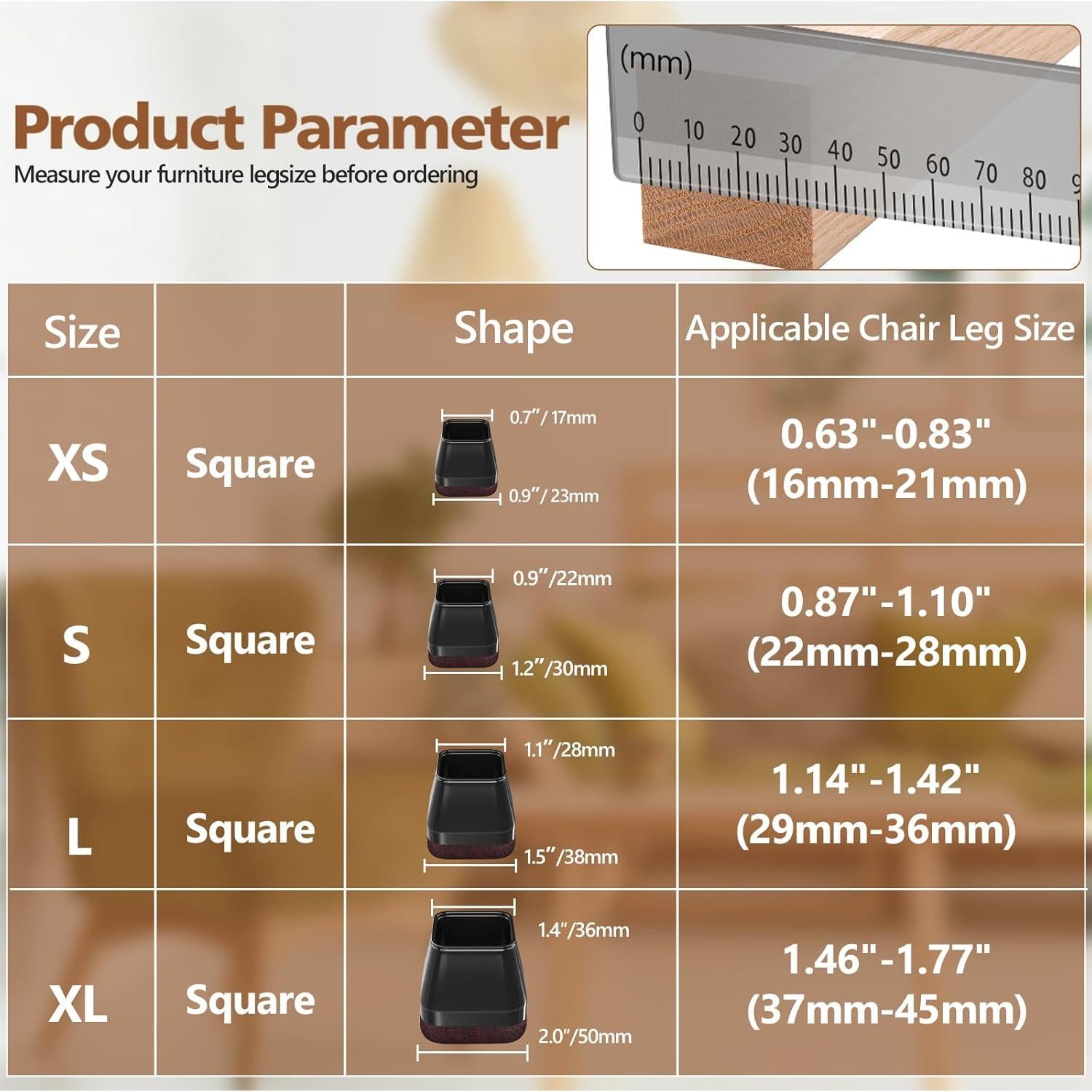 16 Protectores de Suelo BAIPOK para Patas de Sillas Cuadradas