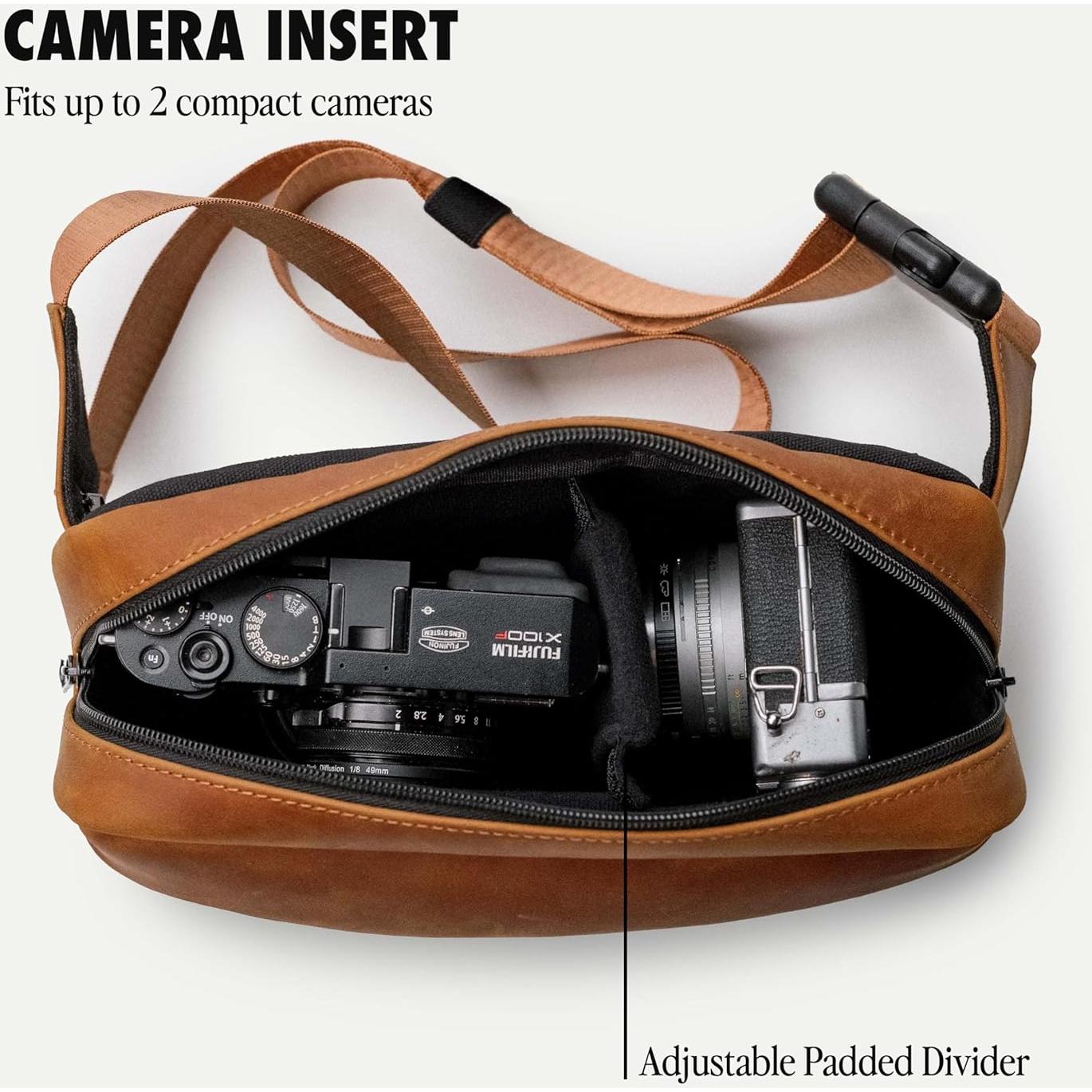 Bolsa Cruzada Compacta Evergreen Legacy Cuero Genuino Tan