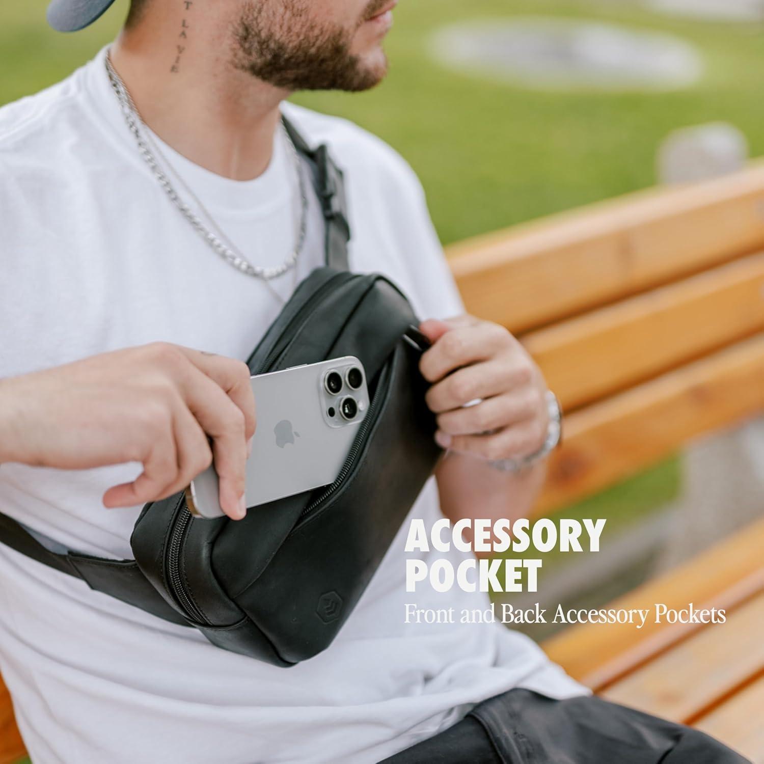 Bolsa Cruzada Compacta Evergreen Legacy Cuero Genuino Tan