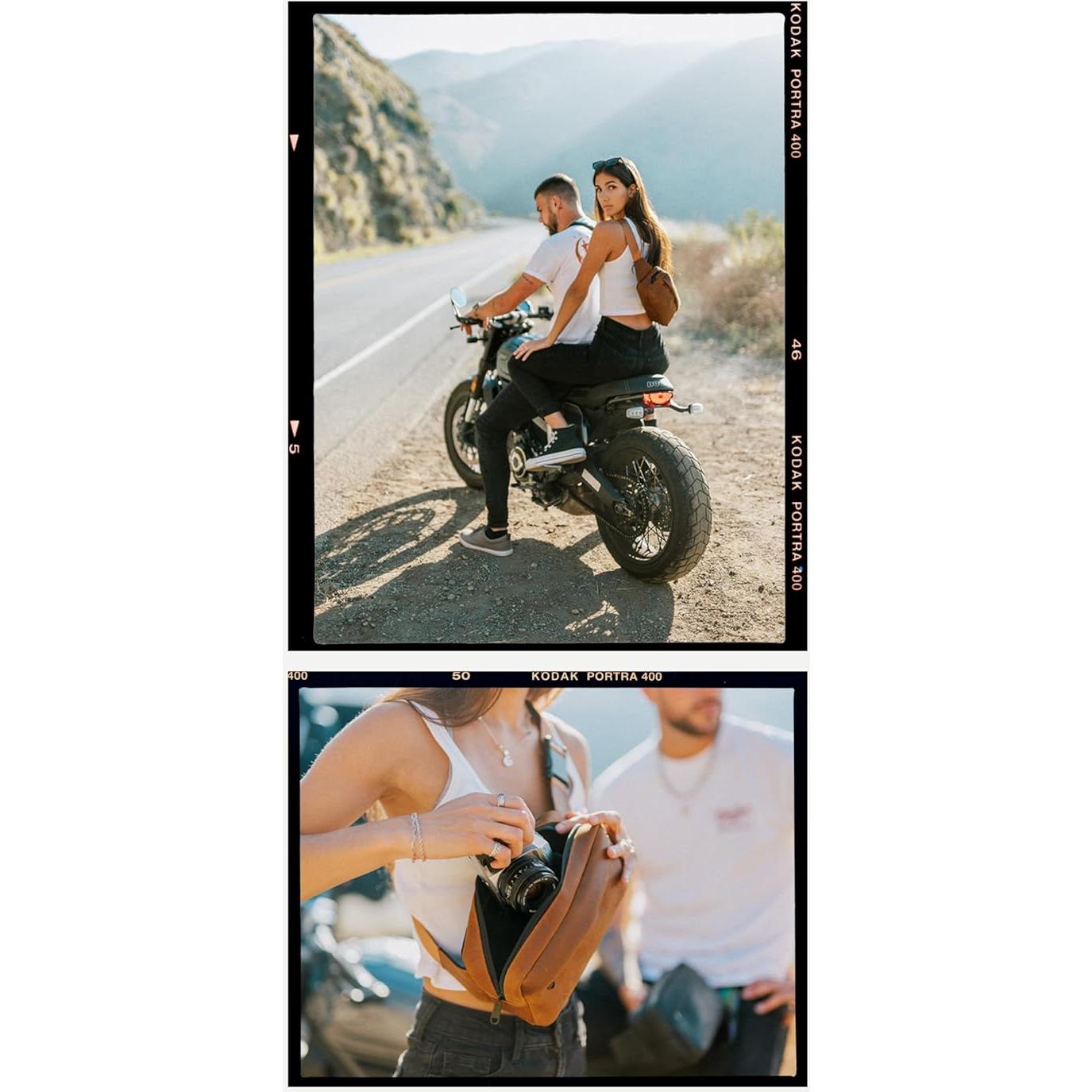 Bolsa Cruzada Compacta Evergreen Legacy Cuero Genuino Tan