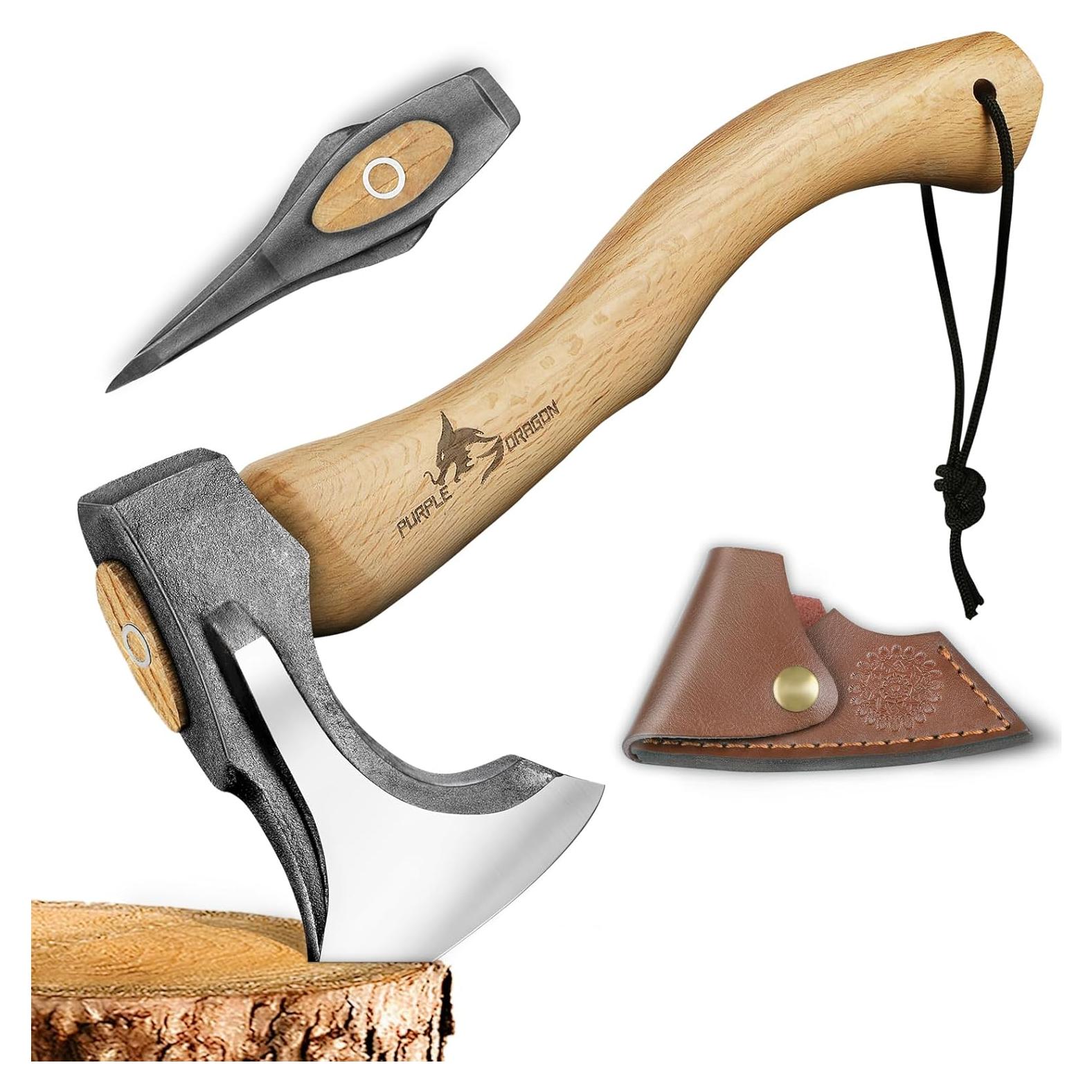 Hacha de Camping Purple Dragon 37.5 cm Forjada a Mano con Funda