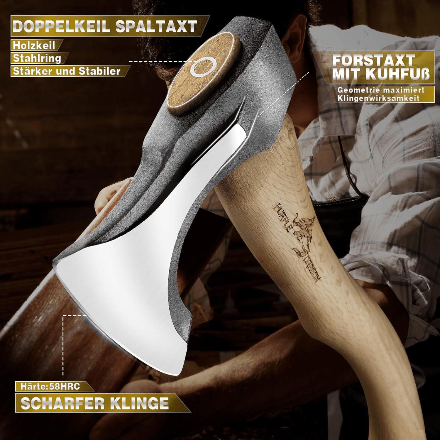 Hacha de Camping Purple Dragon 37.5 cm Forjada a Mano con Funda