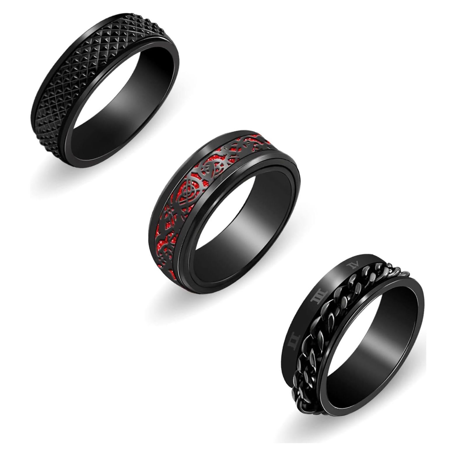 Nanafast 3 PCS Spinner Anxiety Rings Stainless Steel Spinner Ring Fidget Anxiety Rings for Women Men Relieving Stress Ring Anxiety Rings Set Size 6-12