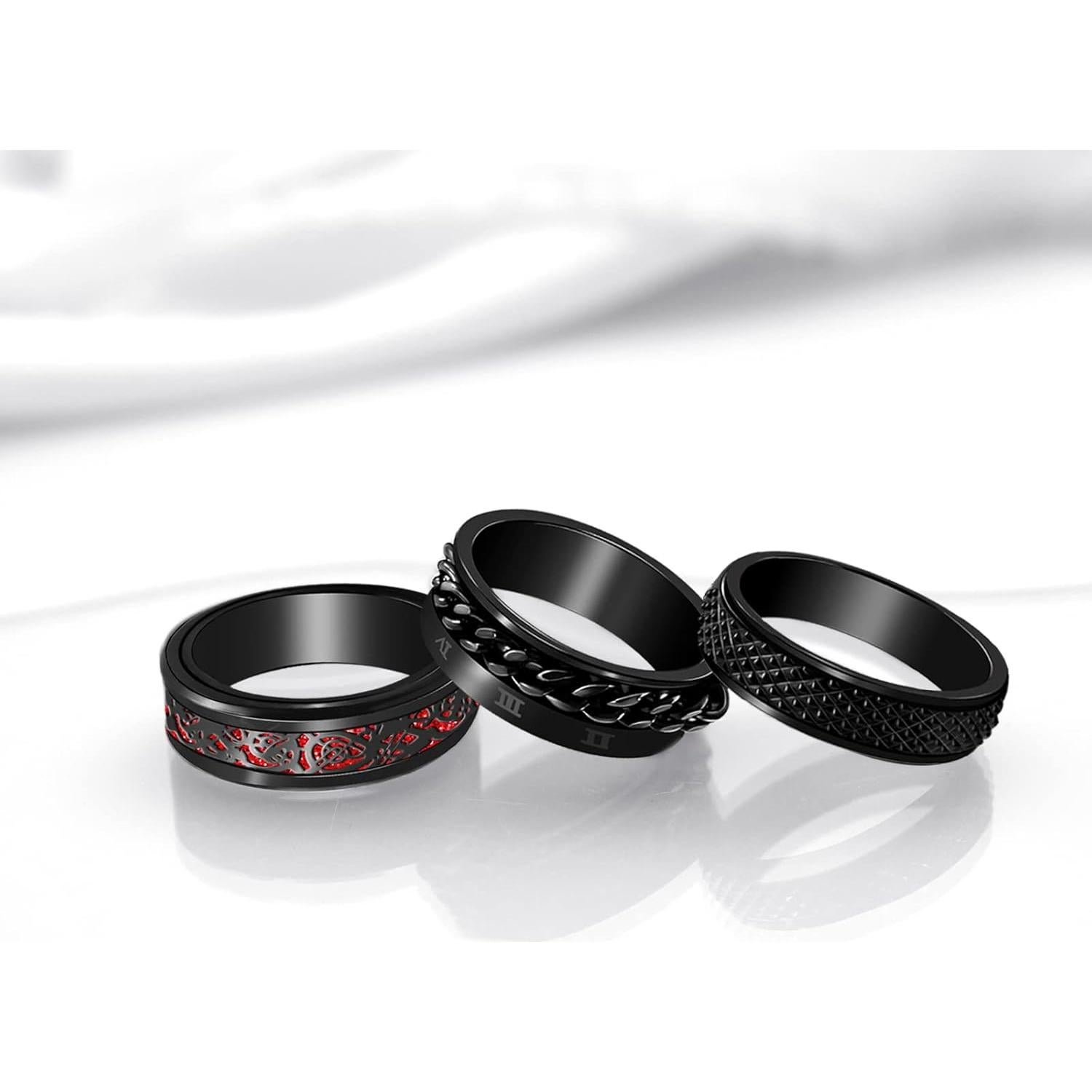 Nanafast 3 PCS Spinner Anxiety Rings Stainless Steel Spinner Ring Fidget Anxiety Rings for Women Men Relieving Stress Ring Anxiety Rings Set Size 6-12