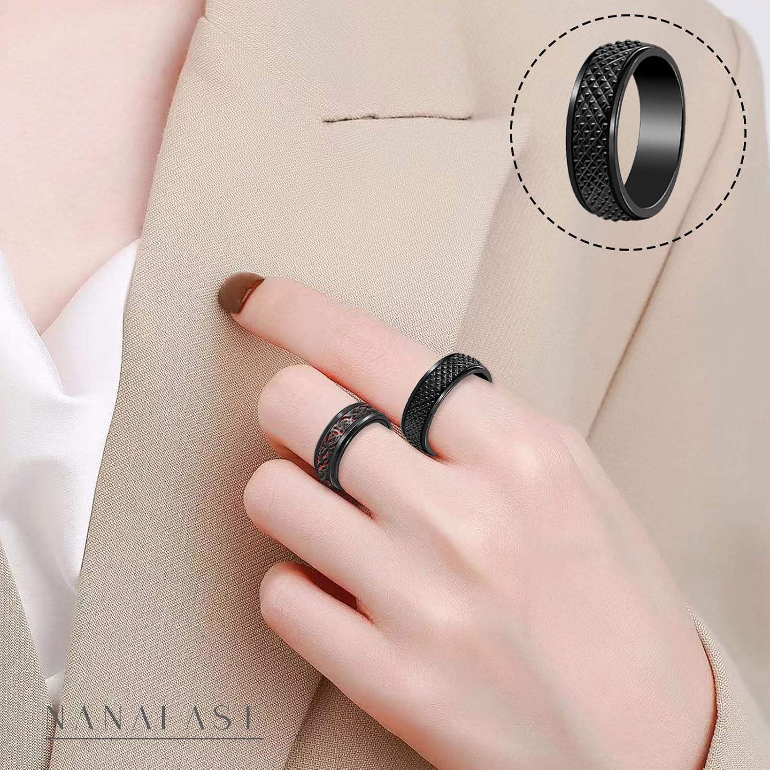 Nanafast 3 PCS Spinner Anxiety Rings Stainless Steel Spinner Ring Fidget Anxiety Rings for Women Men Relieving Stress Ring Anxiety Rings Set Size 6-12