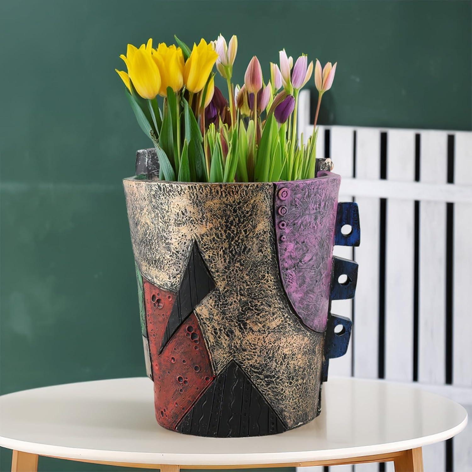 Picasso-Inspired Abstract Face Flower Pot | Unique Head Planter with Drainage Hole | Vibrant Colors & Quirky Art Decor (Abstract Human face)