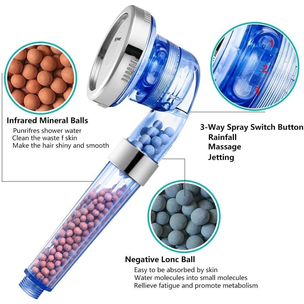 Cabezal de Ducha Nosame Alta Presión 3 Modos Filtrado Azul